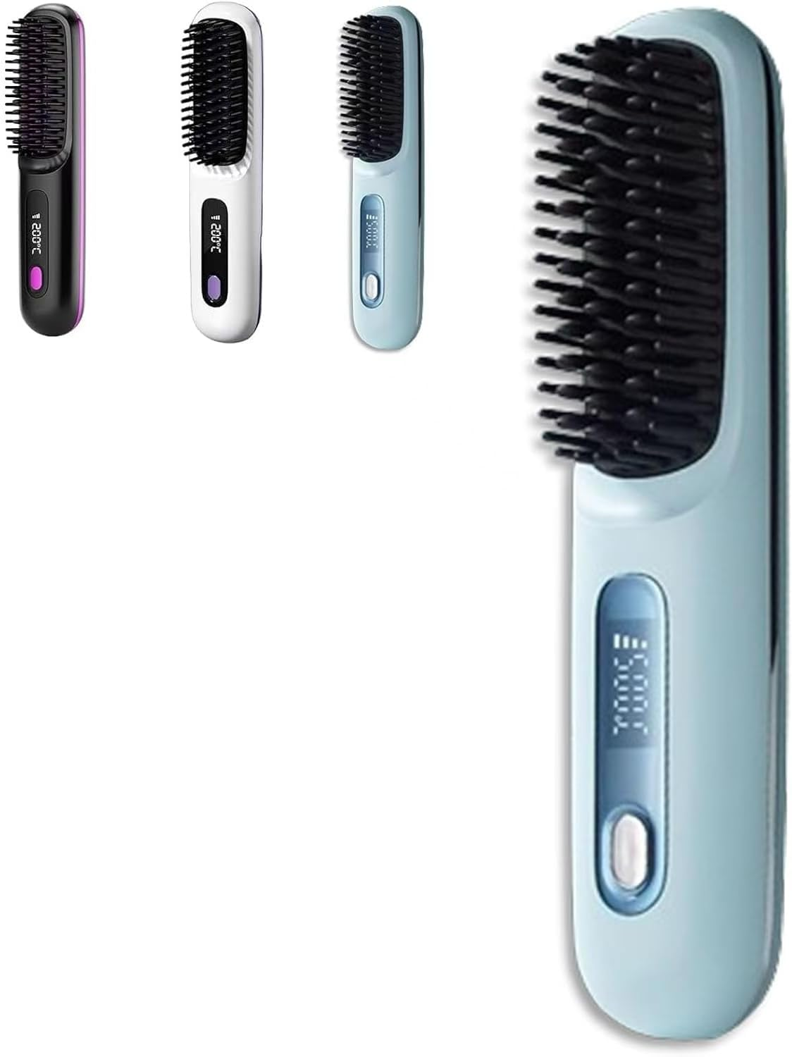 JCDZAUPZ Gobrush PRO - Cordless, Rechargeable Hair Straightener Brush, Light Blue image number 5