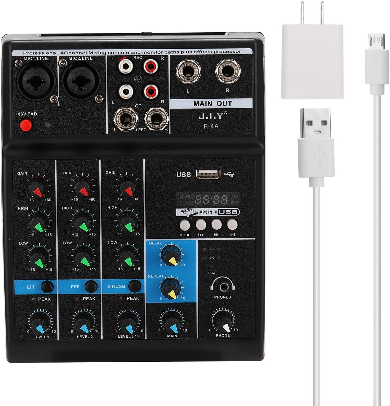 BT Professional 4 Channel Sound Mixing Console and Paths plus Effects Processor with USB Multicolor One Size image number 1