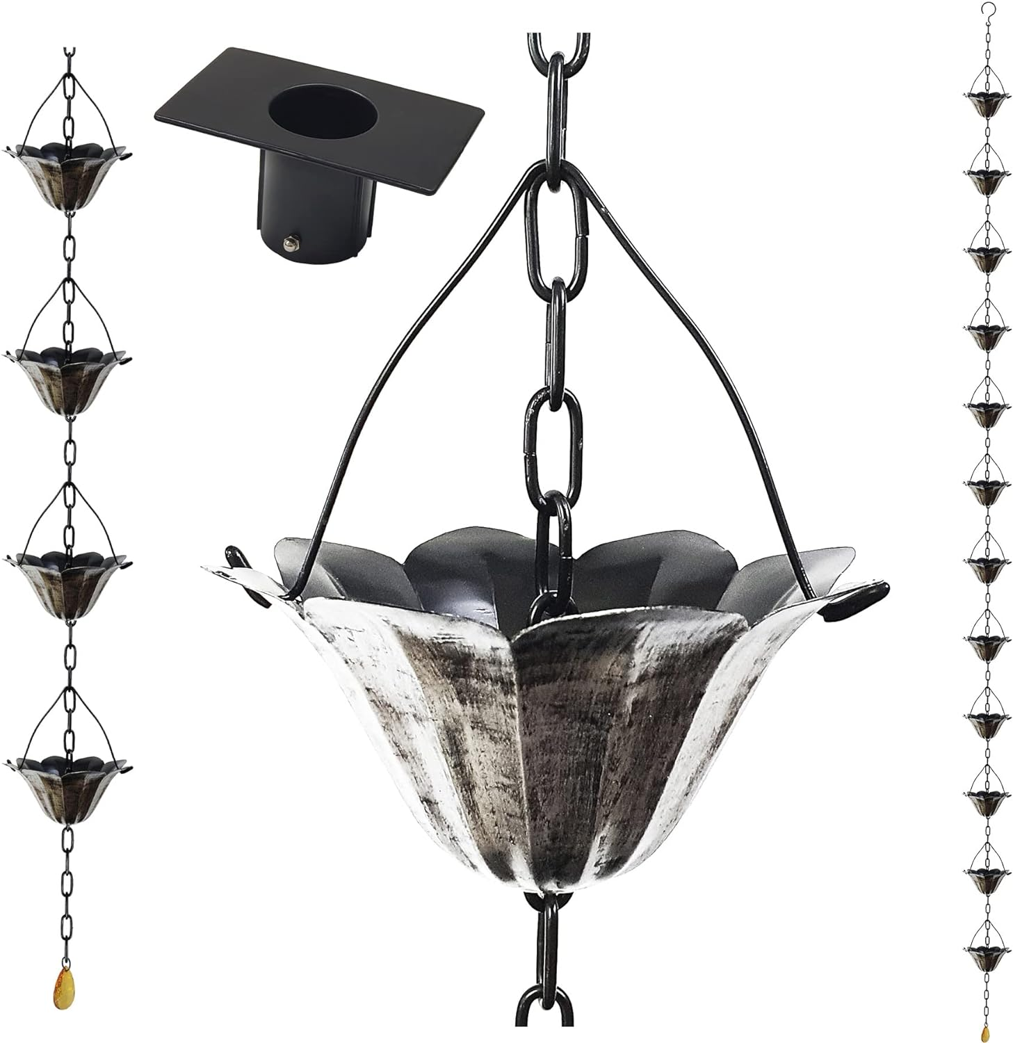 8.5FT Lotus Copper Colored Iron Rain Chains for Gutter and Rain Barrel, Rust-Resistant Plated Garden D&eacute;cor Rain Chain for Downspout, Bonus Rain Chain Gutter Adapter