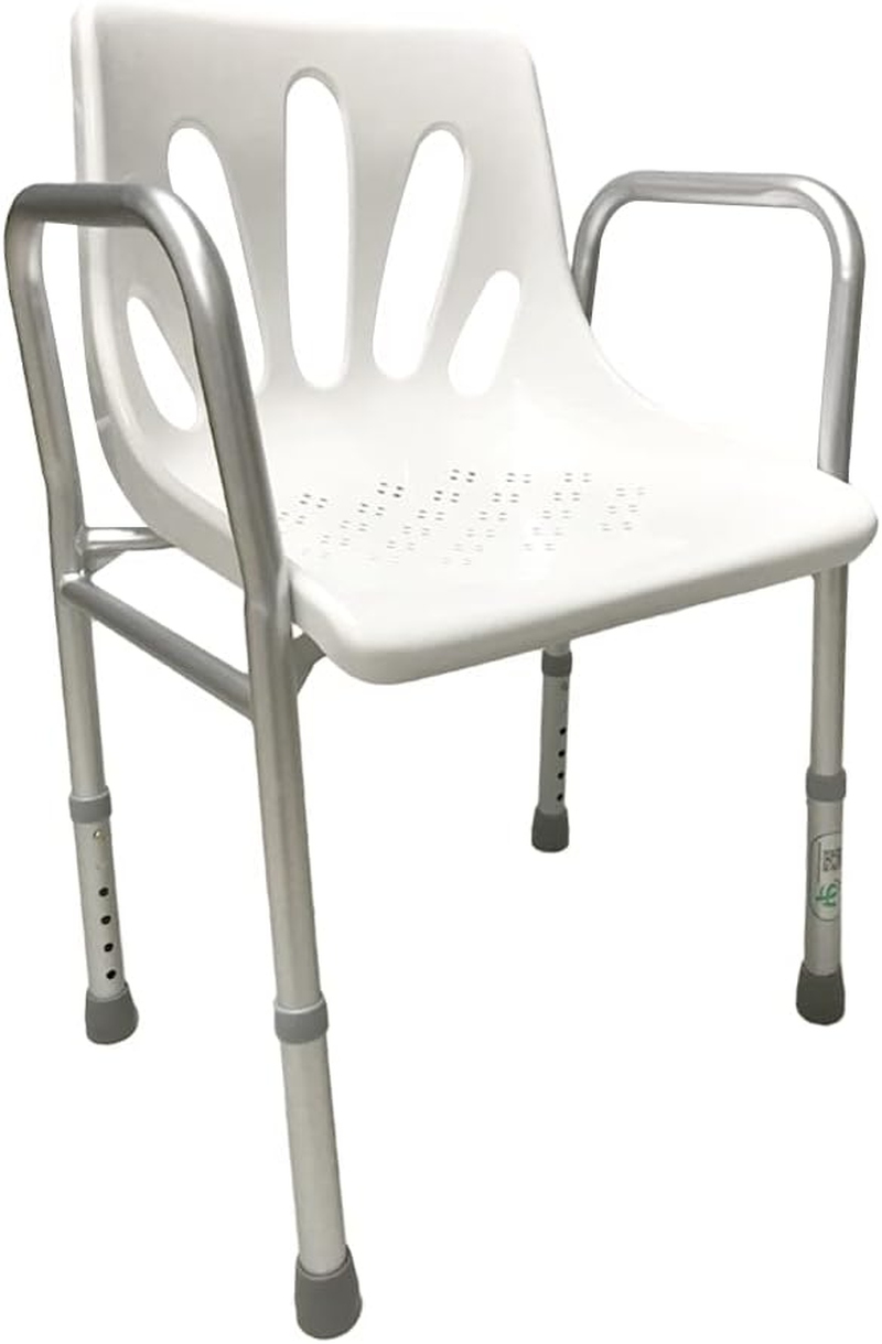 Heavy-Duty Adjustable Shower Chair Seat for Elderly & Disabled &ndash; 200 Kg (450 Lb) Capacity, Arms & Backrest, Tool-Free 6-Height Adjustment (66&ndash;79 Cm), Non-Slip Feet image number 3