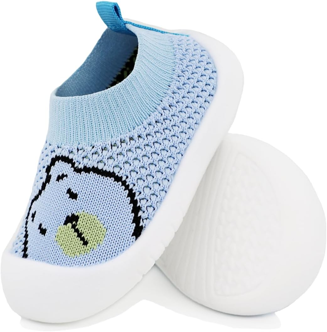 Lucckey Non-Slip Baby Socks Shoes, Breathable Toddler First Walker Shoes Lightweight Boy Girl Walking Shoes Baby Infant Kids Slippers with Soft Rubber Sole Slip-On Sneakers Outdoor Indoor