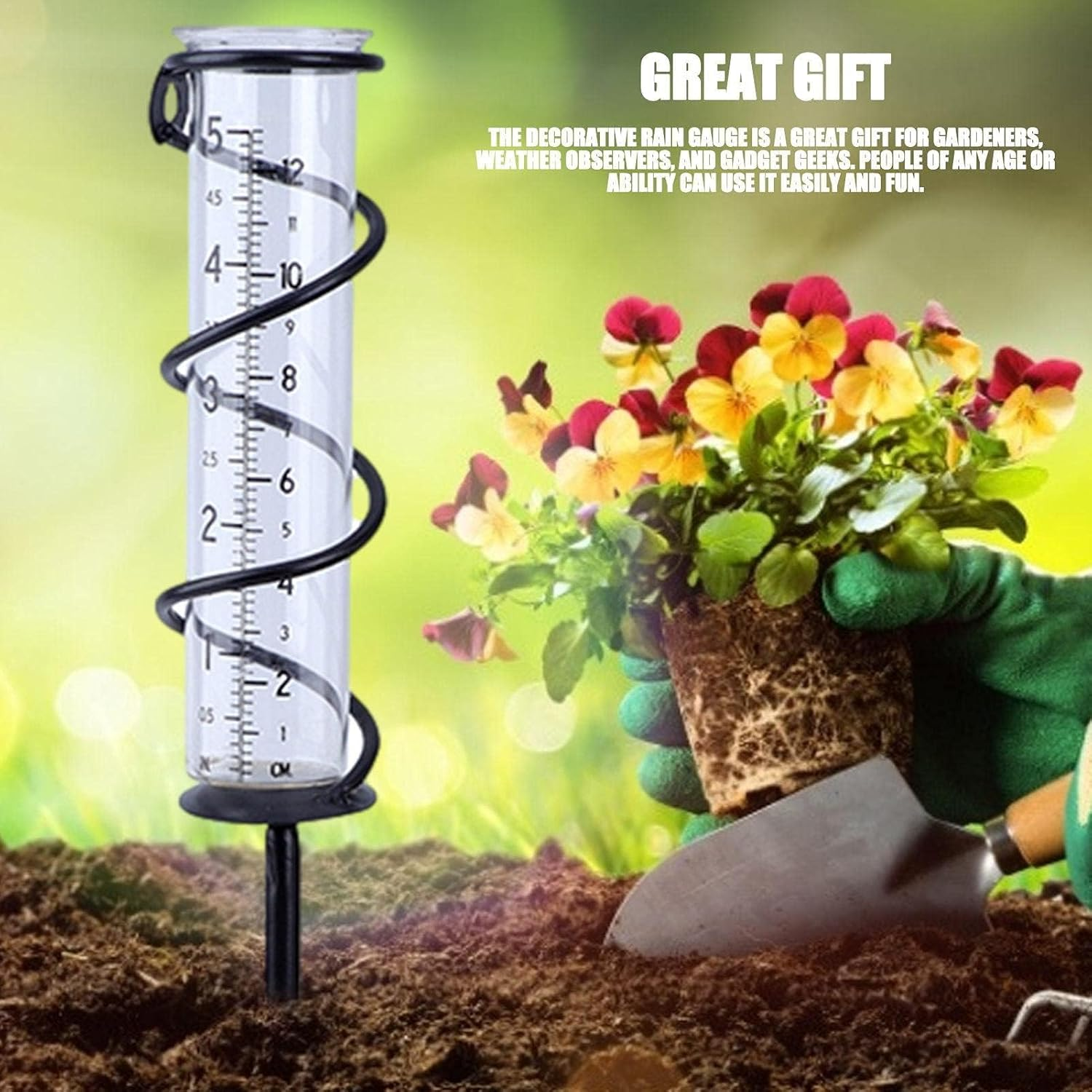 Rain Gauge,Glass Rain Guage Outdoor, Rain Water Meter Measuring Decor Rain Gauge Stake for Your Garden Deck Farm Lawn Landscape
