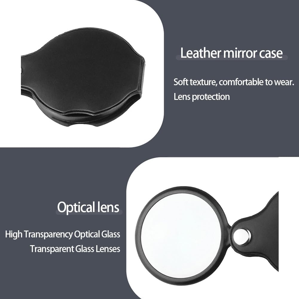 10X Small Pocket Magnifying Glasses for Kids/Senior, Pocket Magnifier for Reading/Close Work, Mini Folding Magnifying Magnify Glass with Protective Sheath, Ideal for Repairing/Hobby/Coins image number 3