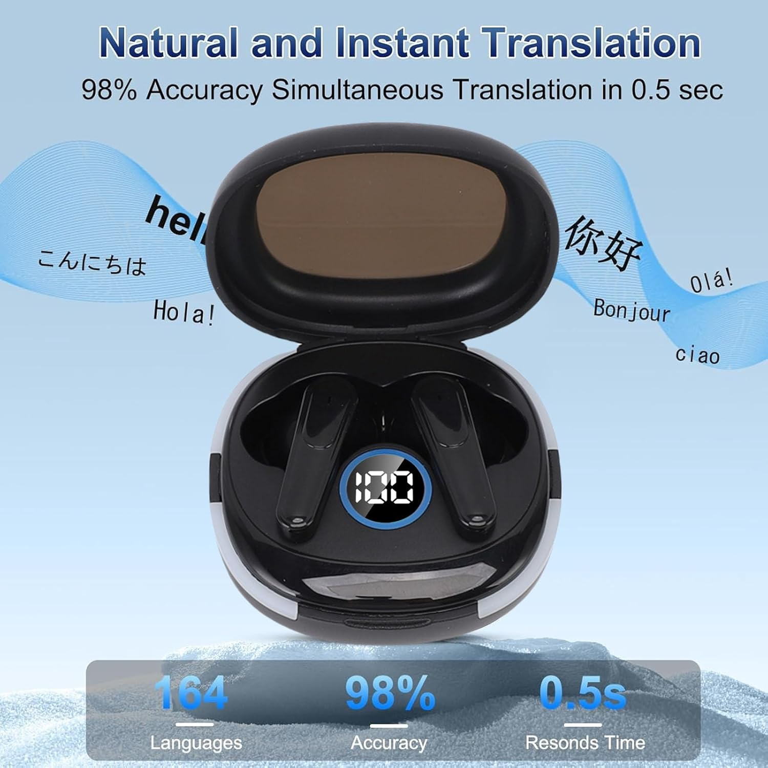 Pyhodi Real Time Translation Earbuds, HD Calling with 5.4, Music Playback in 164 Languages, 15M Range, 7 Translation Modes, 6-7 Hours Battery Life, Touch Control, IPX4 image number 4