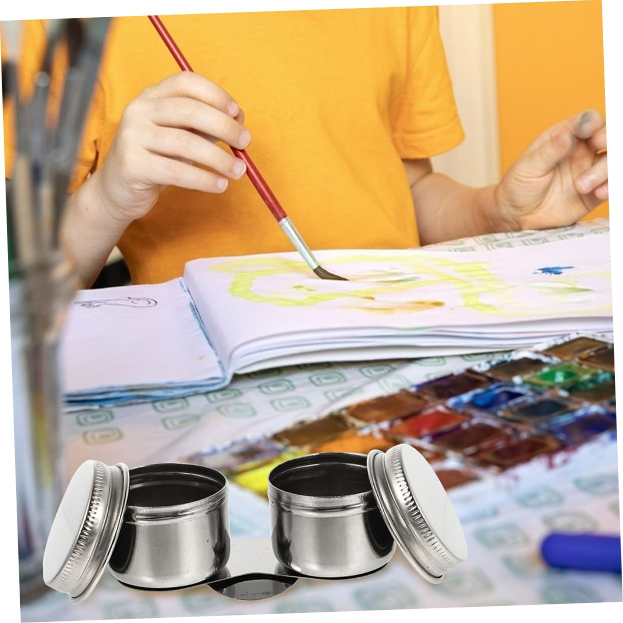 Operitacx 2Pcs Brush Washer Practical Painting Brush Cleaning Pot for Artists Oil Palette Cup Clip Compatible Turpentine Solvents Compact Design for Easy Use image number 3