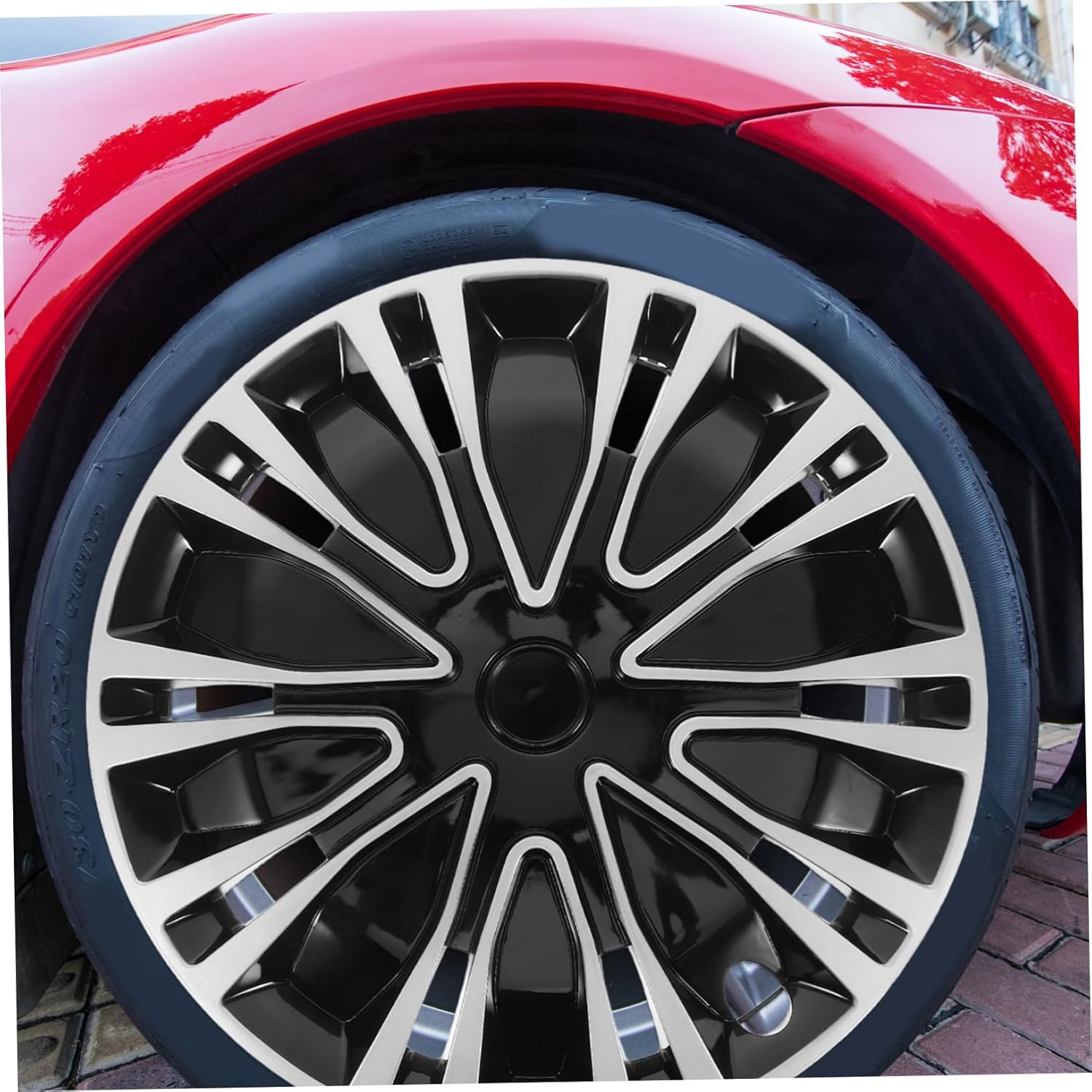 SOPOTUTU Automotive Wheel Hub Covers 18.3-Inch Silver Black Decorative Hubcaps Replacement for Steel Rims Universal Car Wheel Caps Accessories image number 4