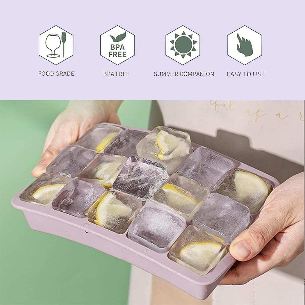 Ice Cube Tray, Silicone Ice Cube Moulds with Lid, BPA Free and Reusable for Freezer Containers, Whisky, Cocktails, Drinks(Green-1) - Pink-1 image number 3