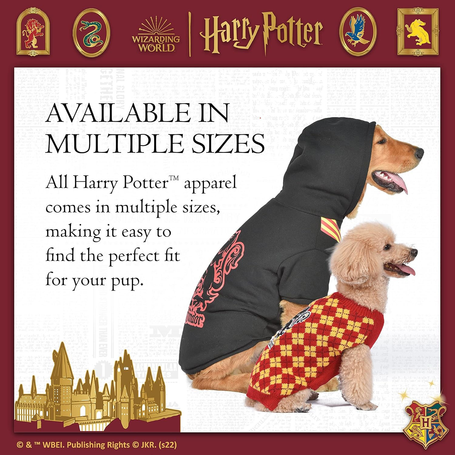 Harry Potter Gryffindor Pet Sweater - Medium | Dog Costume FF19070 | Hogwarts Houses Dog Apparel & Accessories, Gryffindor Red image number 2