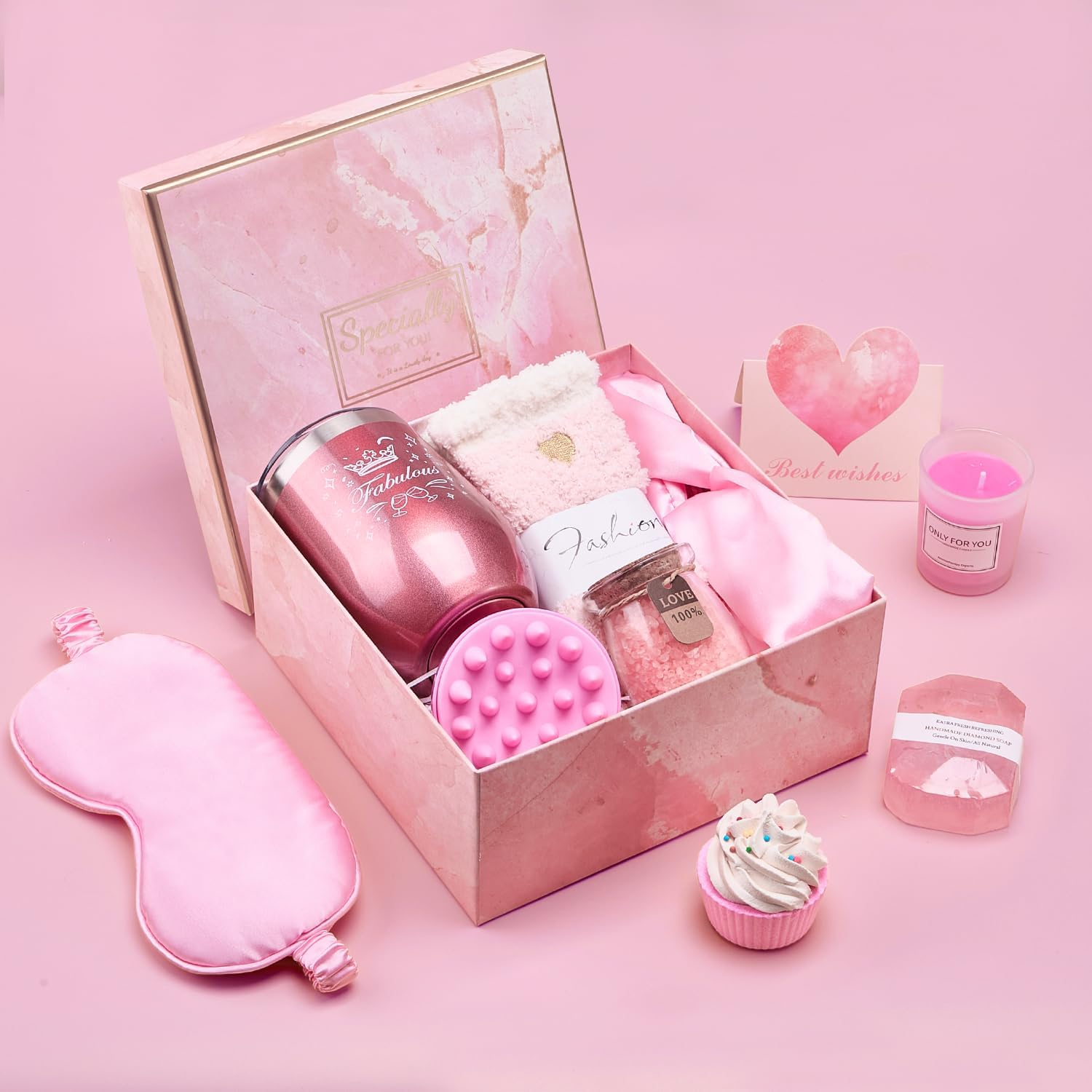 WOTOW Birthday Gifts for Women - 13PCS Bath Salts Gift Set with Aromatherapy Candle Bath Balls Bath Set