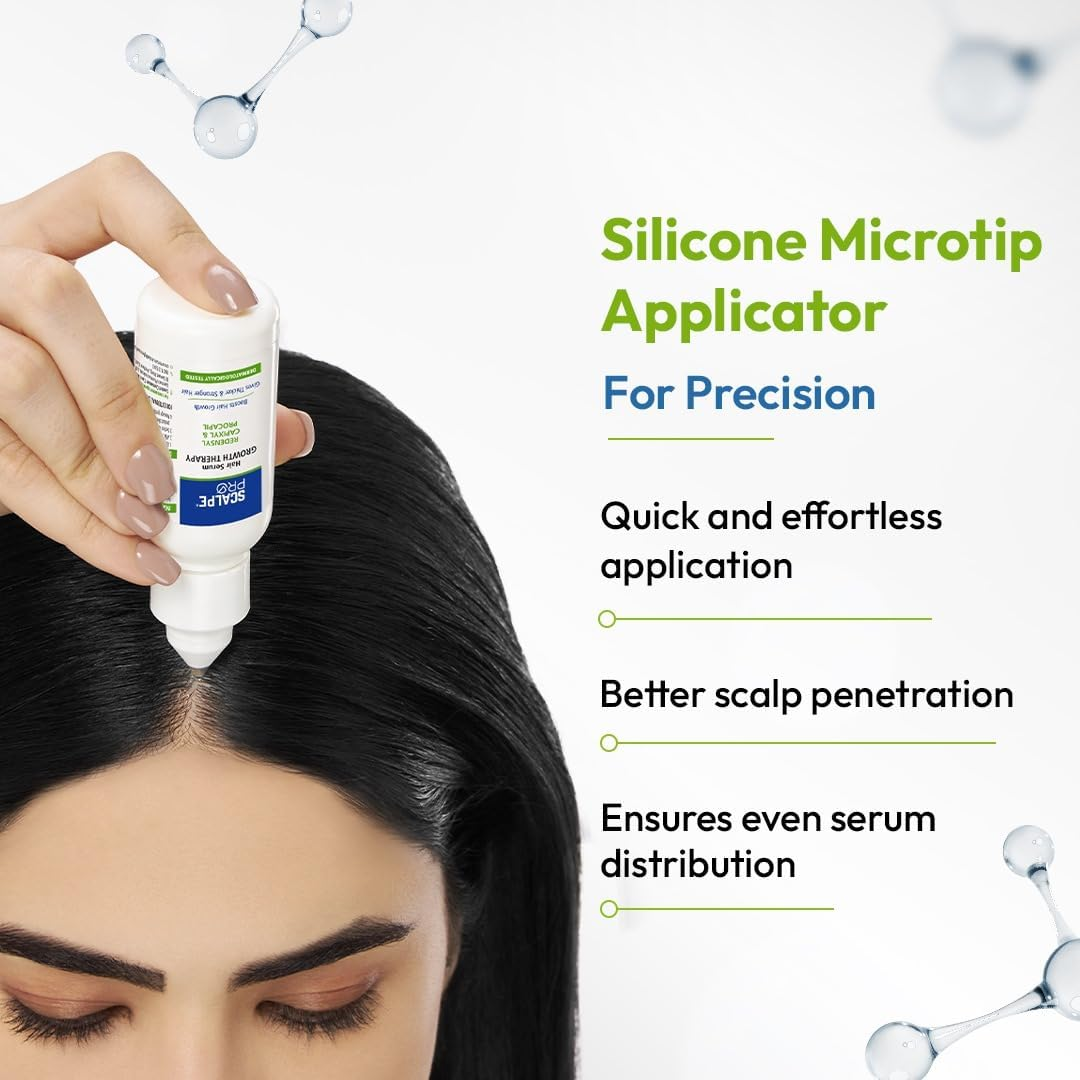 Scalpe Pro Hair Growth Serum with Applicator | 3% Redensyl, 4% Capixyl, 3% Procapil, 3% Anagain | Boosts Hair Growth | Thicker & Stronger Hair | Non-Sticky | Paraben & Sulphate-Free | Unisex | 30 Ml image number 2