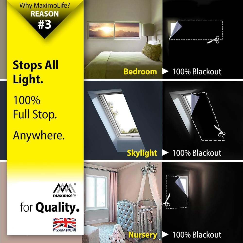 Maximolife&reg; Ultimate 100% Blackout Blind | Fits Any Size/Shape Window | Unique Cutting Guide Easier Cut-To-Size | Super Strong Suction Cups | Heat & Cold Resistant Hook & Loop | No Drill Stick On image number 4