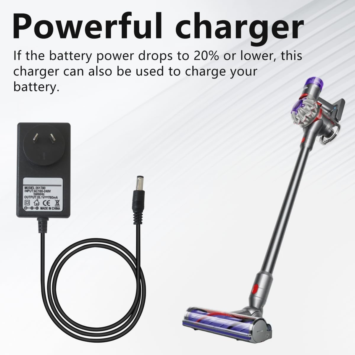 26.1V 0.78A 2M Battery Charger for Dyson V8 V7 V6 DC58 DC59 DC61 DC62 DC74 SV03 SV04 SV06 SV07 SV09 Absolute Animal Fluffy Motorhead Cordless Vacuum Cleaner 205720-02 AU Plug image number 1