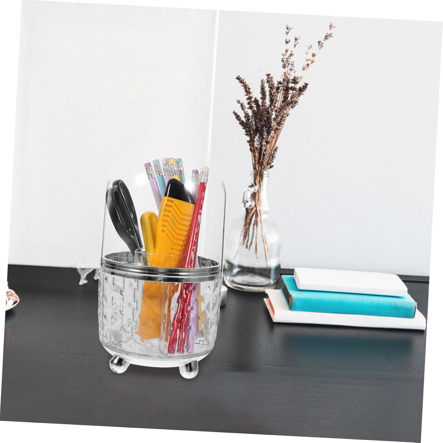 WEKAMOS Rotating Storage Box Small Wheels Pencil Holder Makeup Brush Storage Cup for Desk Bathroom image number 1