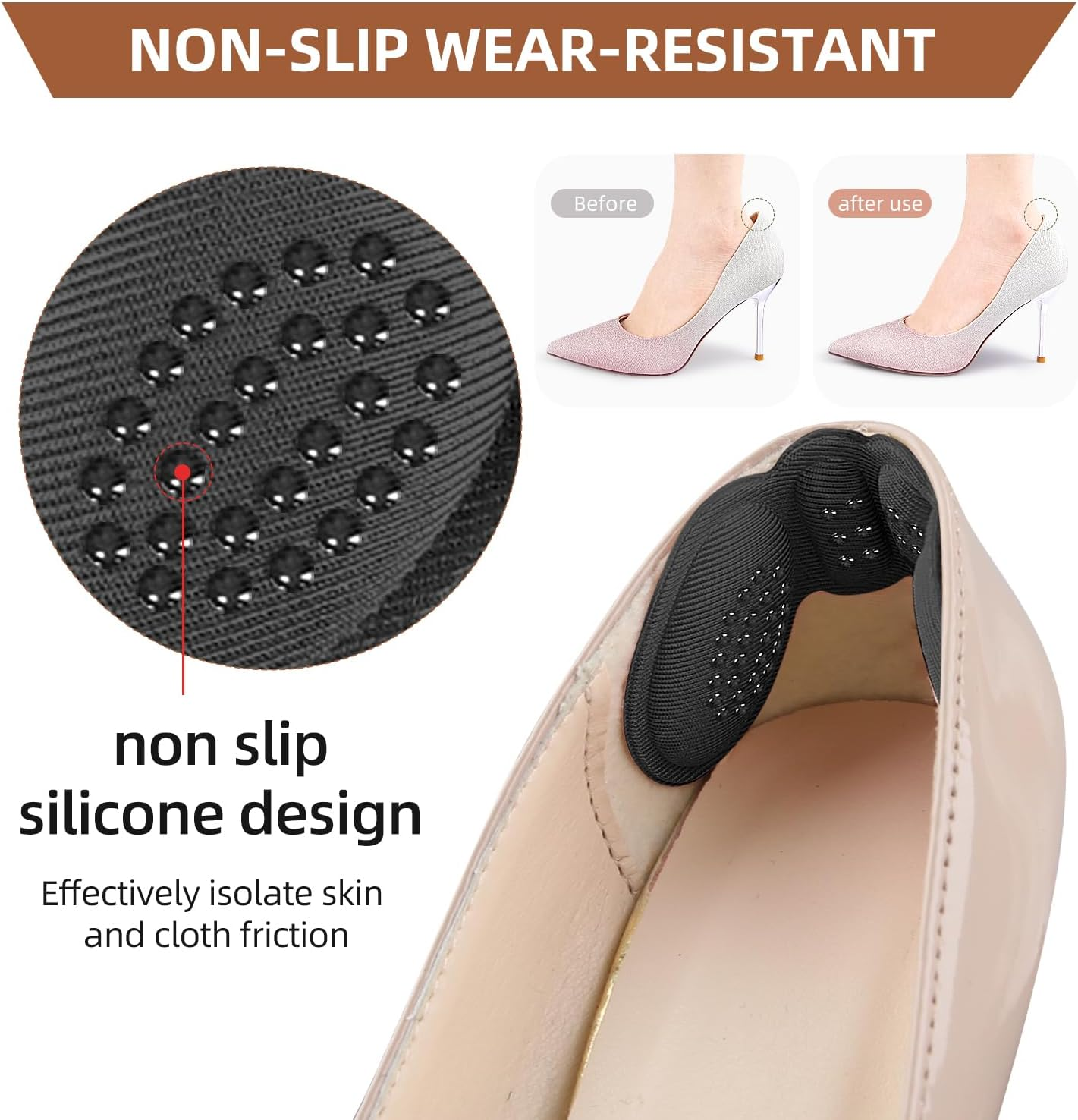 Heel Pads for Shoes for Loose Shoes, Heel Inserts for Women, Mens, Heel Grips Liner, Heel Protectors Improved Shoe Fit and Comfort, Stop Heel Slip and Blister (Black, One Size) - Apricot image number 6