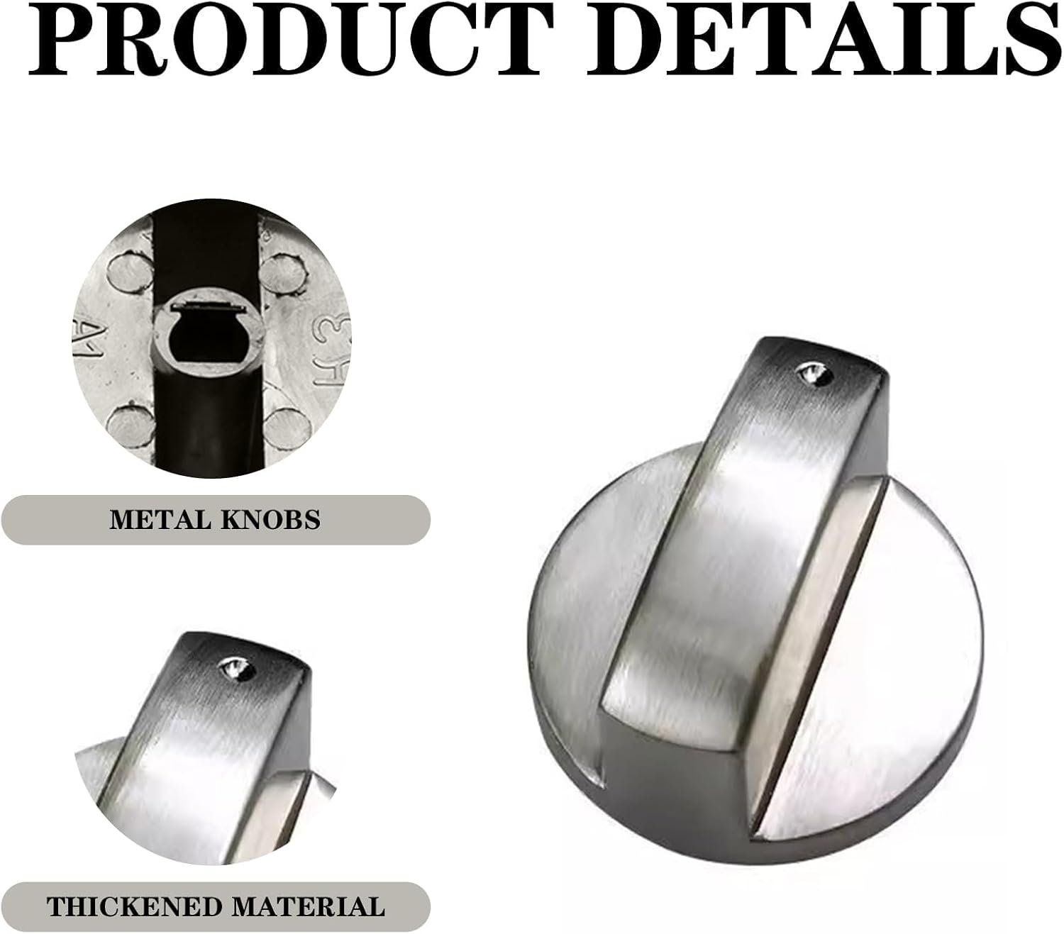 4PCS Universal Silver Gas Hob Knobs, Metal Switches for Kitchen Cooker Stove Oven Cooktop, Replacement Control Knobs for Gas Appliances with Precise Sizing and High-Quality Zinc Alloy Construction image number 1