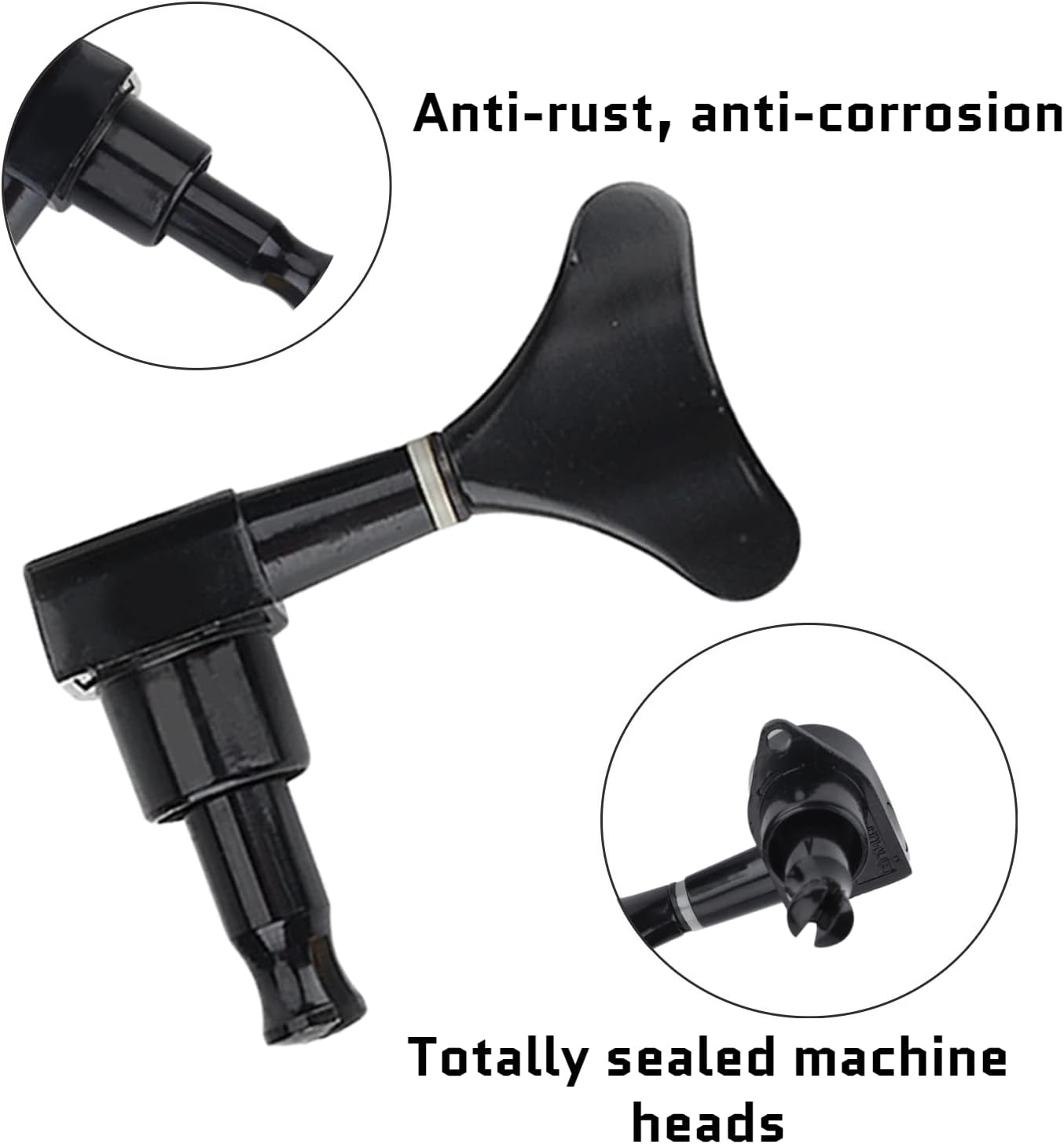 4Pcs Tuning Pegs, 2L 2R Black Closed Zinc Alloy Machine Heads String Tuners for Electric Bass image number 6