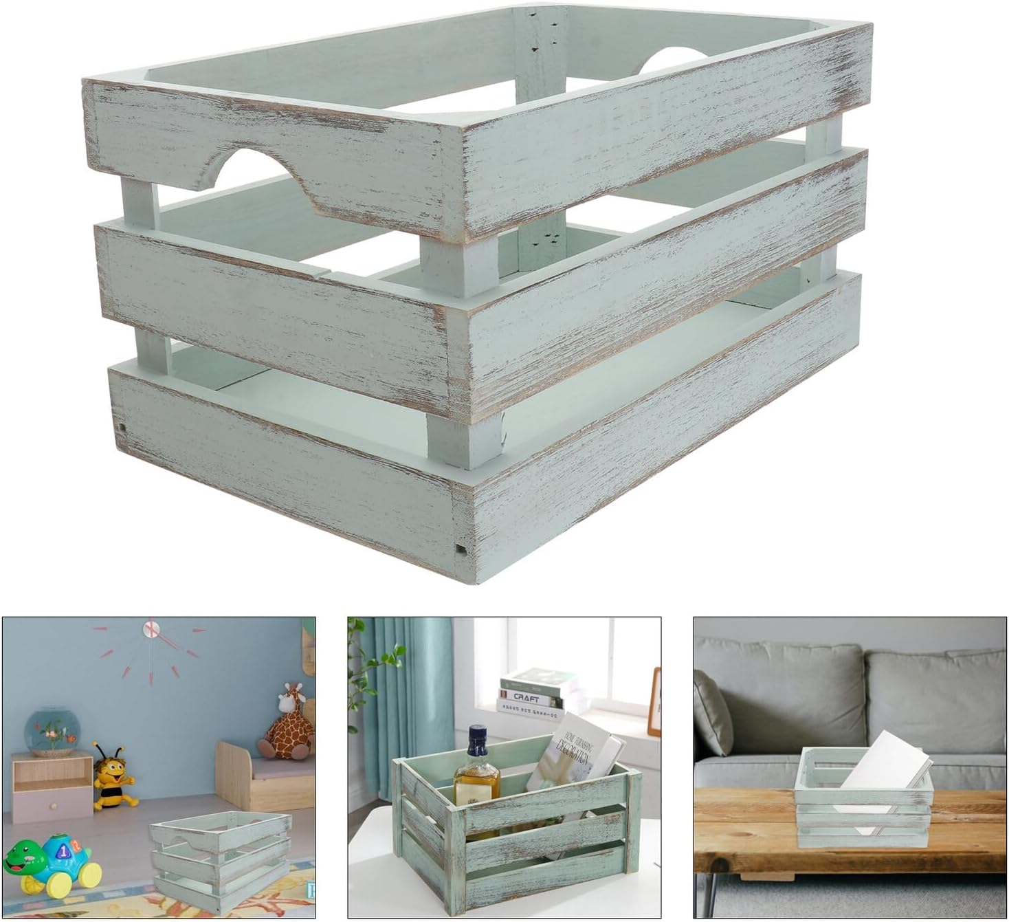 NUOBESTY Solid Wood Storage Box 30X20X16Cm Green Vintage Finish Multi-Purpose Container for Toys Cosmetics Sundries Home Office Organization image number 1