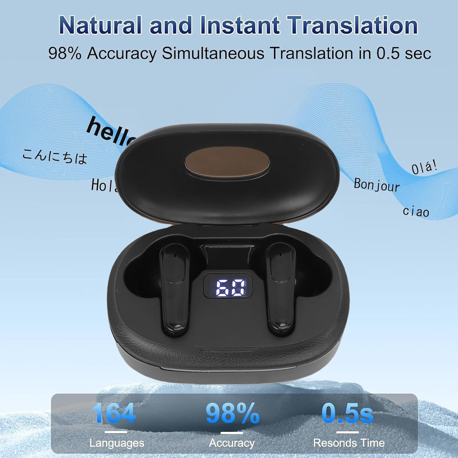 3 in 1 AI Translation Earbuds Real Time, BT 5.4 Translator Earbuds with APP for 164 Languages, Noise Reduction, IPX4 Water Proof, 7 Modes for Travel Business Learning image number 5