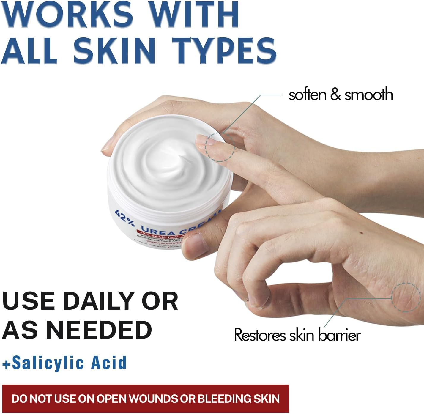 OUKEYA Urea Cream 42% plus Salicylic Acid 2% Net 5.29 Oz for Dry Cracked Feet,Heels,Knees,Elbows,Hands Repair Treatment Moisturizes and Removes Corns,Calluses,Dead Skin,And Softens Toenails