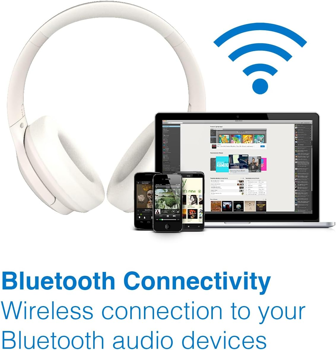 Laser Bluetooth Headphones with Active Noise Cancelling, 20-Hr Playtime, Wireless Travel Headphones, Built-In Microphone for Music and Calls, Works with Iphone, Samsung, Ipad, Tablets, Macbook - White image number 2