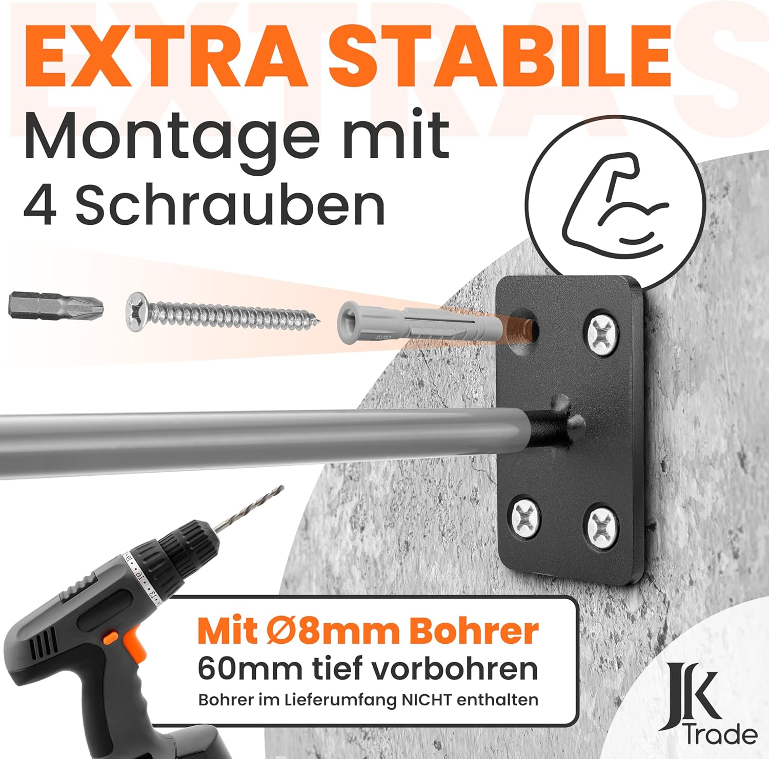 JK Trade&reg; Set of 4 Tyre Wall Mount Set for Car Rims Including Screws and Dowels Set, Rim Protector Wall Hooks for Screwing for Car Tyres, Garden Tools, Alloy Wheels, 40 Kg Load (Grey V1) image number 3