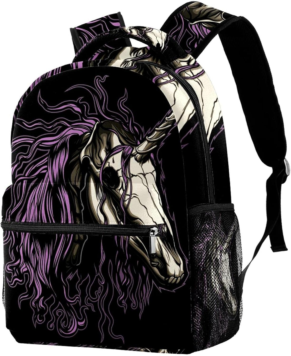 Unicorn Skull with a Pink Mane on the Black Background Backpack Students Shoulder Bags Travel Bag College School Tote Backpacks image number 5