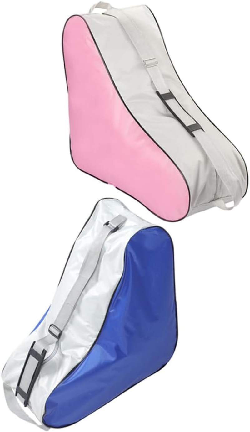 EXHUMKY 2Pcs Skating Bag and Ice Skates Pouch for Boys and Girls Portable Sportswear Tote Zipper Closure Suitable for Ice Skating Gear Storage and Roller Accessories Blue and Pink