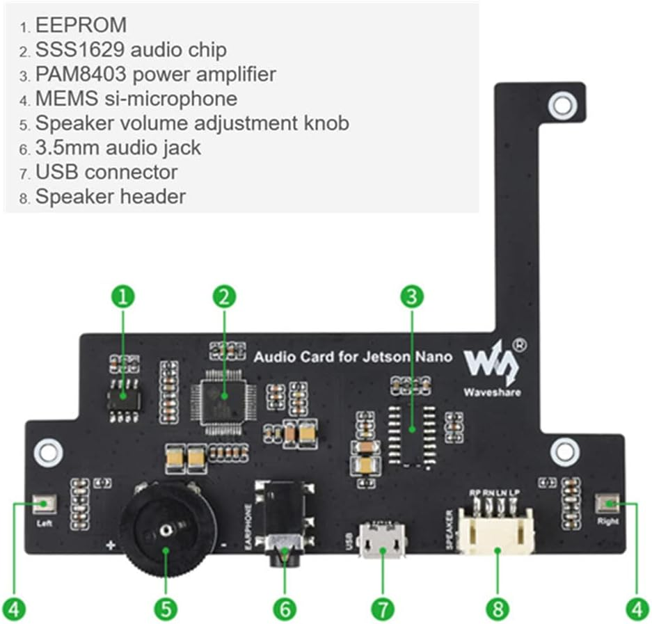 Driver-Free Audio Sound Card HAT Speaker for NVIDIA Jetson Nano Developer Kit Accessory image number 4