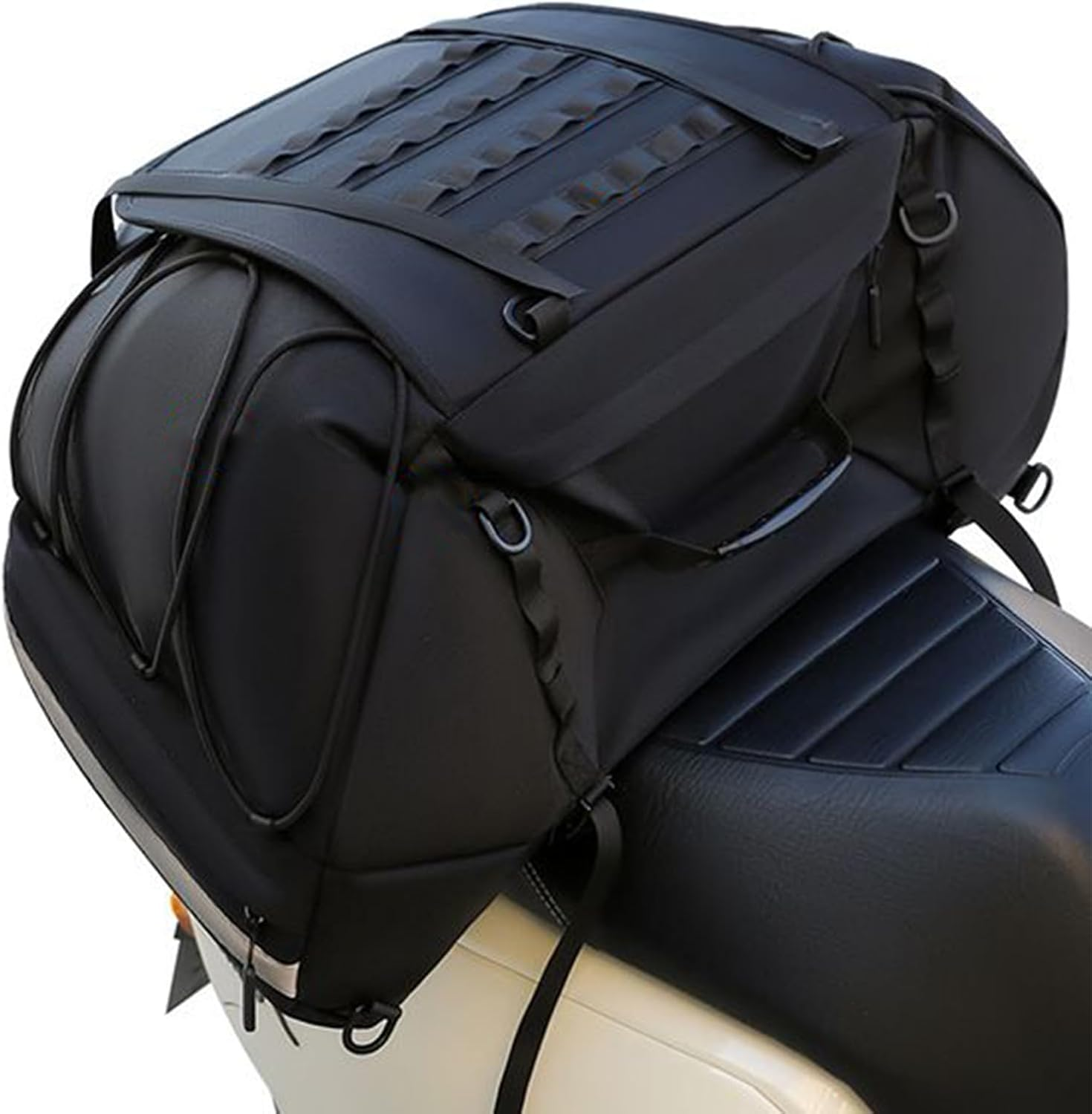 Rronnoy Rear Bag Motorcycle, Motorbikes Rear Seat Saddle Bag Waterproof, Adjustable Storage Saddlebag All-Weather Trunk Luggage for Travel Road Trip Cycling Touring Night Rainy Days image number 2