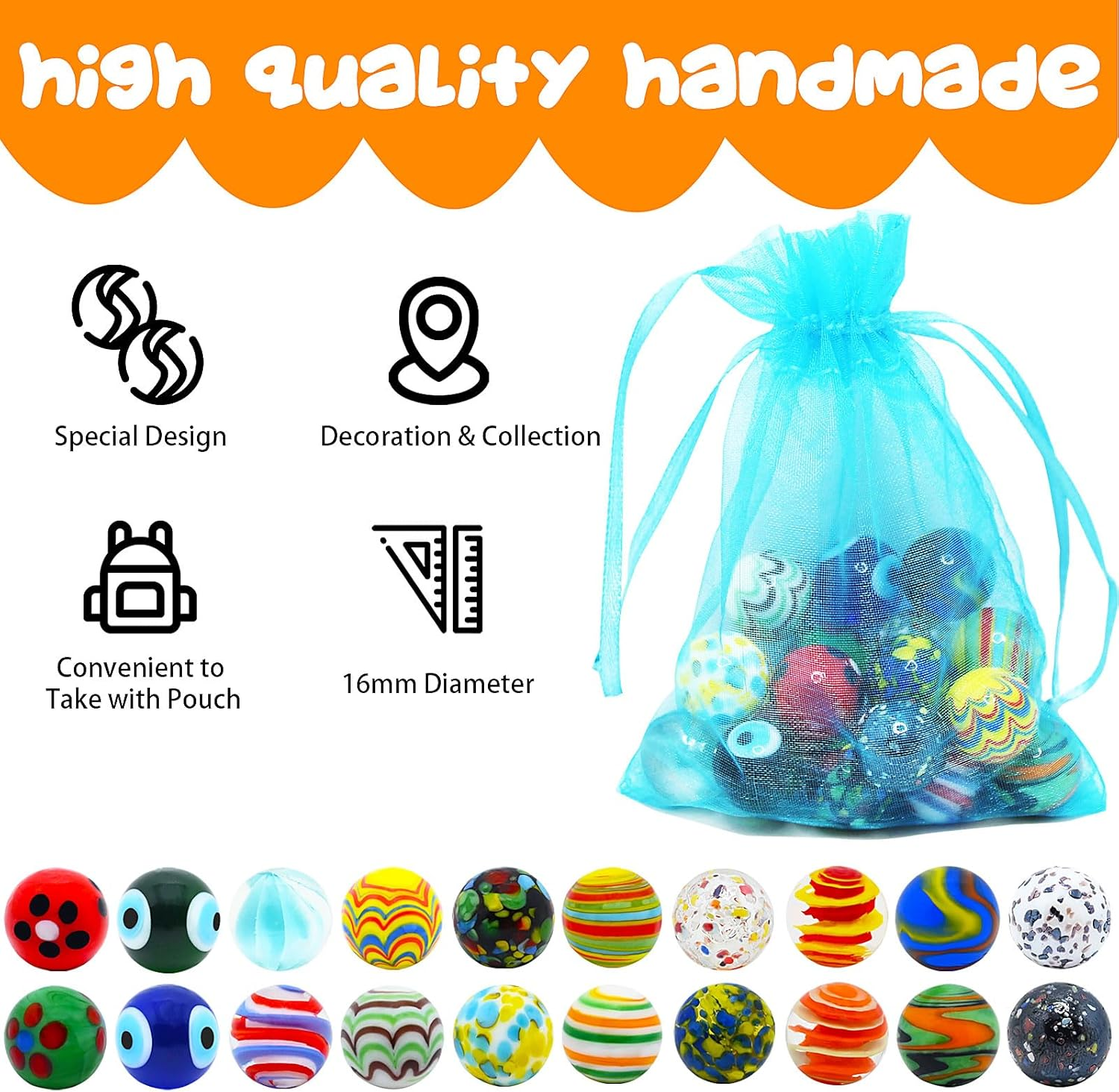 VEALIZUU 20 PCS Glass Marbles for Kids, Marble Games and Marble Run Accessories for Boys and Girls, Beautiful Marbles Bulk for Home Decoration image number 3