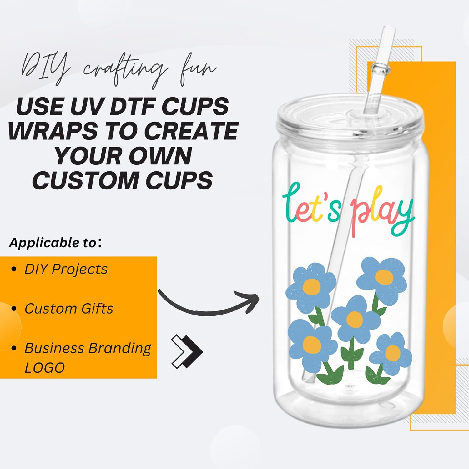 SUBCUB 6 Pack Plastic Snowglobe Tumbler 16Oz Pre-Drilled Double Wall Acrylic Clear Cup, Snow Globe Can Cups DIY with Lid and Straw, Mason Jars Iced Coffee Juice Juice Cups image number 4