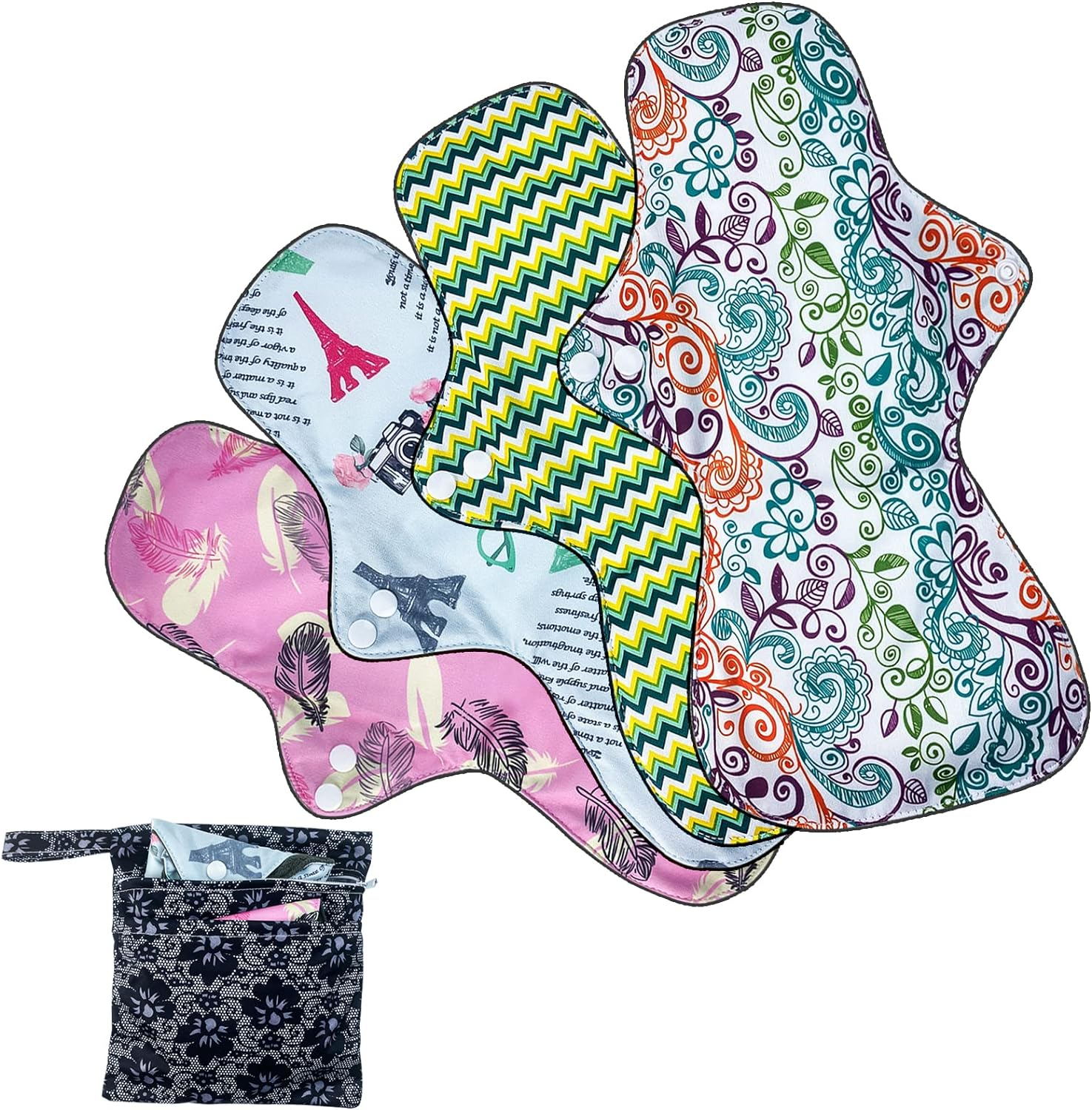 ZCOINS 4PCS Overnight Pads 13.5Inch Reusable Pads Menstrual Heavy Flow, Washable Cloth Pad with 1 Zipper Bag image number 6