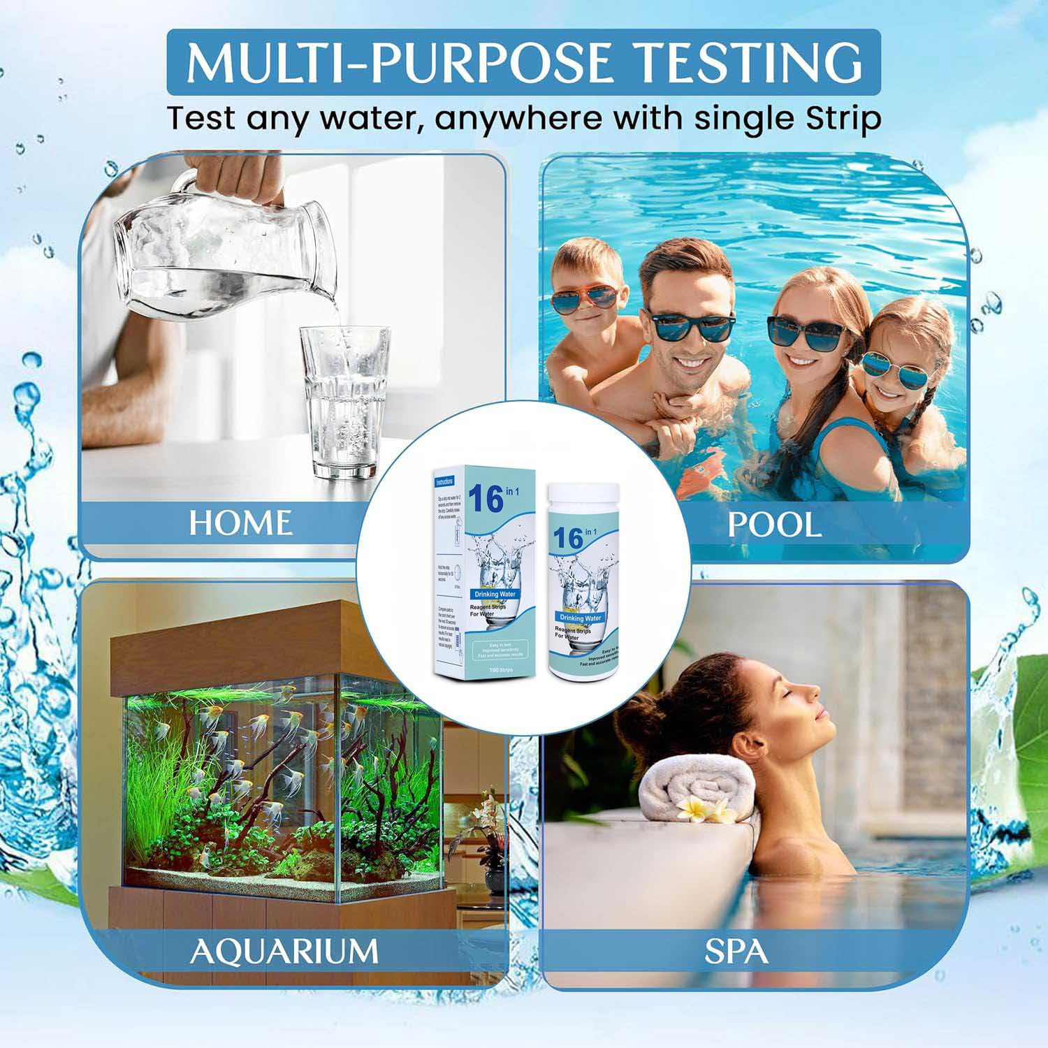 16 in 1 Drinking Water Test Kit |High Sensitivity Test Strips Detect Ph, Hardness, Chlorine, Lead, Iron, Copper, Nitrate, Nitrite | Home Water Purity Test Strips for Aquarium, Pool, Well & Tap Water image number 4