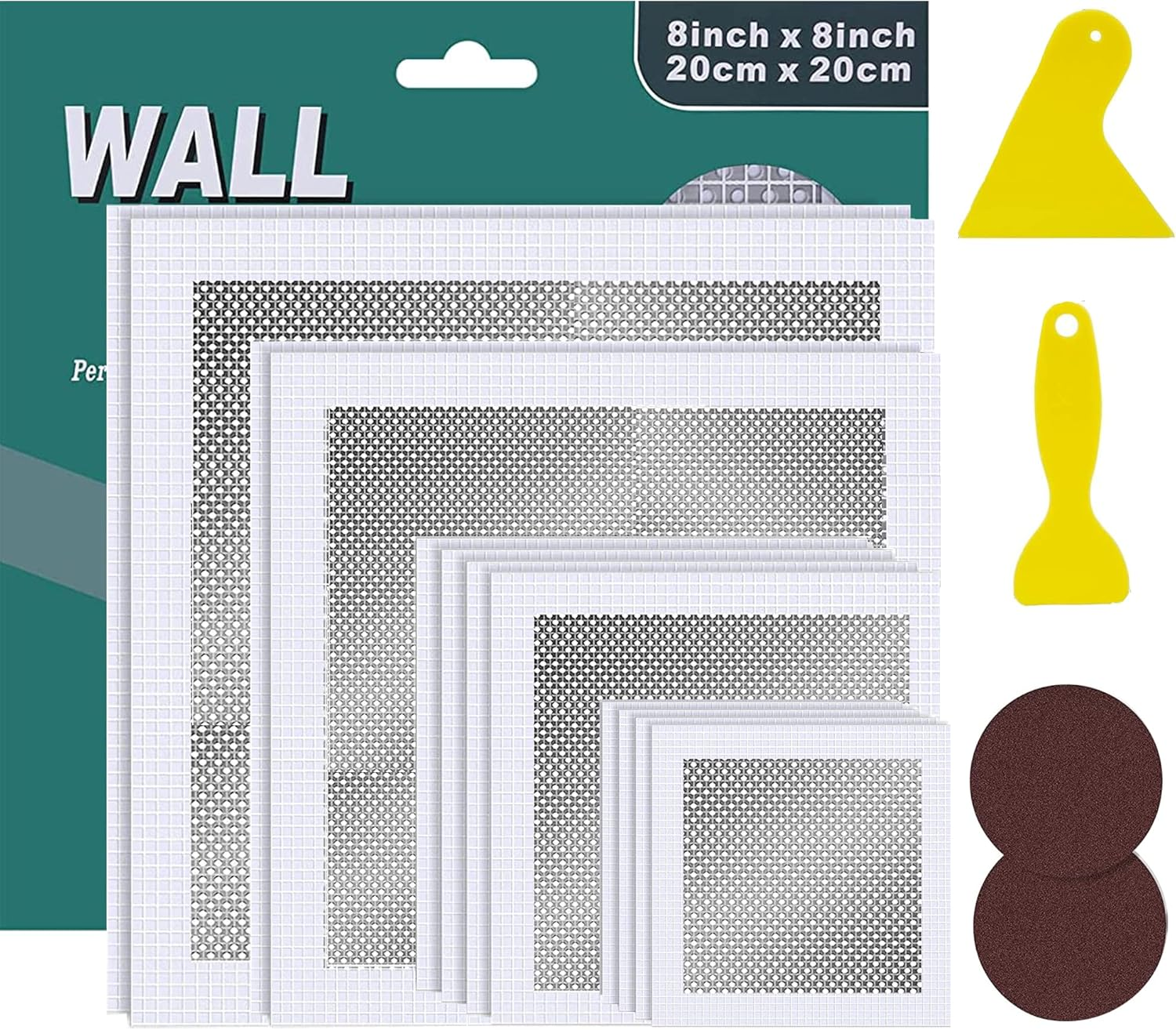 16 PCS Aluminum Wall Repair Patch Kit, Self -Adhesive Wall Repair Patch- 2&rdquo;X2&rdquo; (4) 4&rdquo;X4&rdquo; (4) 6&rdquo;X6&rdquo; (2) 8&rdquo;X8&rdquo; (2) Putty Knife (2) Sanding Pad (2), Dry Wall Hole Repair Patch Metal Patch image number 3