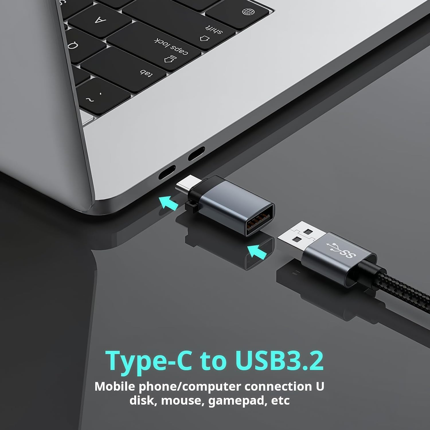 OUGCYG 10Gbps USB C to USB Adapter (2 Pack), USB 3.2 Gen 2 Fit Side by Side, USB C Male to USB a Female Converter for Ipad, Imac, Macbook Pro and Thunderbolt 4/3 Devices with USB Type-C image number 3