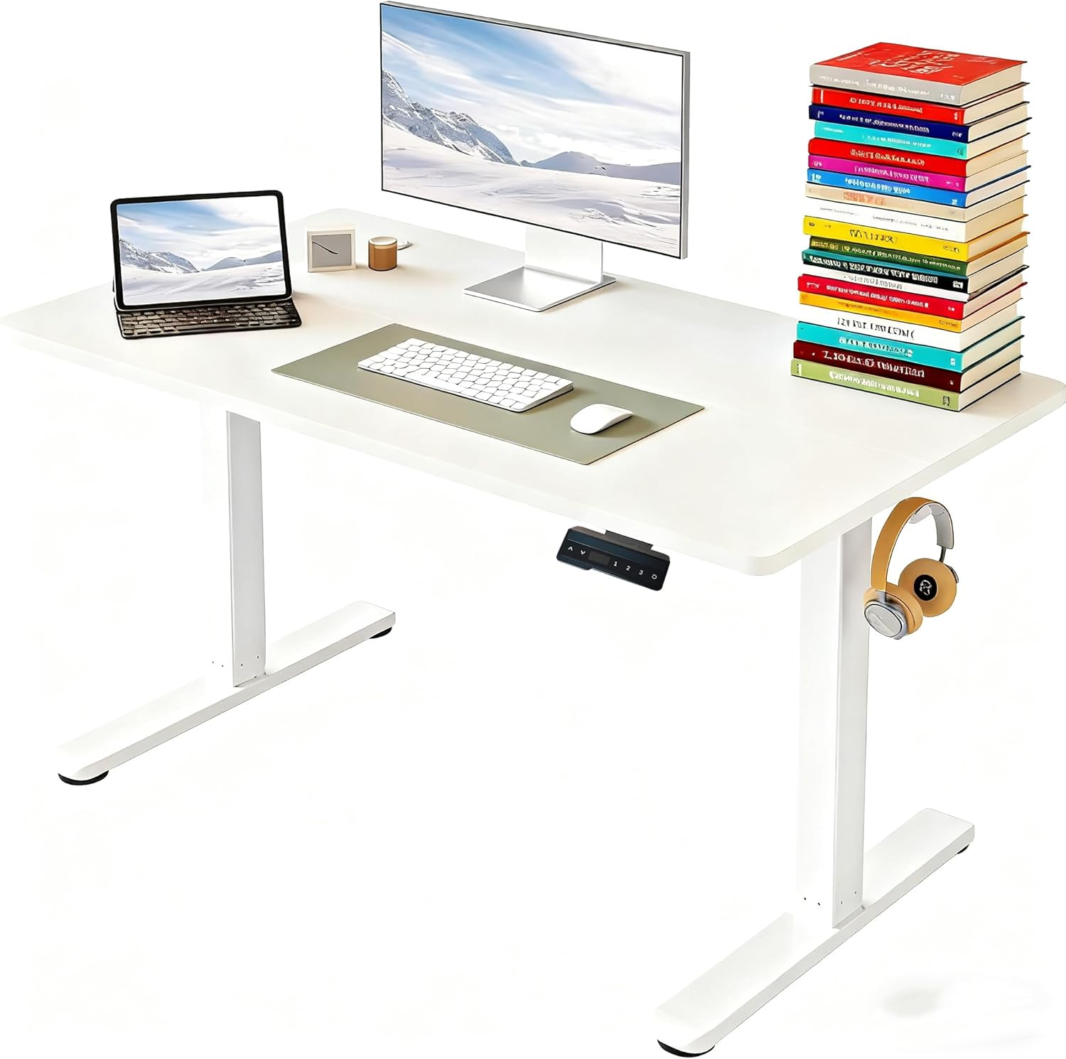 CKIKH Electric Standing Desk Adjustable Height Sit and Stand Desk Home Office Desk Ergonomic Workstation Computer Desk for Office Gaming Strong Capacity (White01, 120CM) image number 5