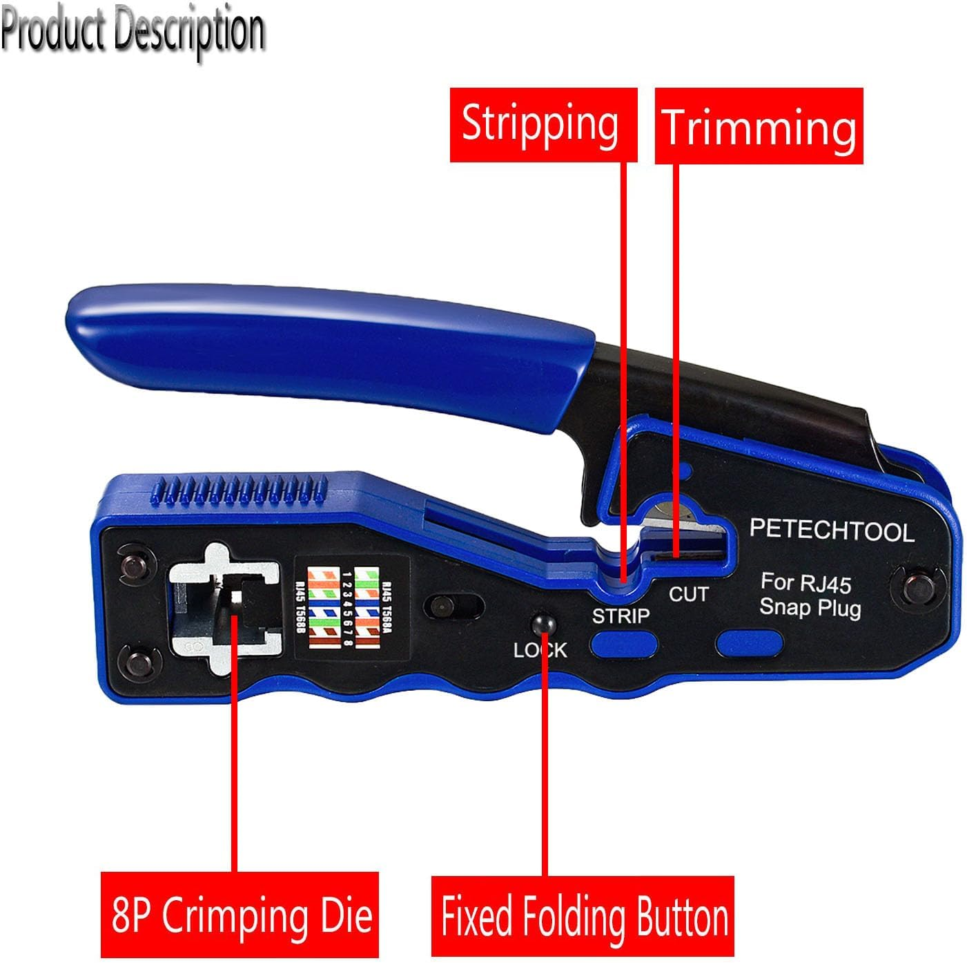 RJ45 Crimp Tool Pass through Crimper Cutter for Cat6A Cat6 Cat5 Cat5E 8P8C Modular Connector Ethernet Crimper Tool image number 5