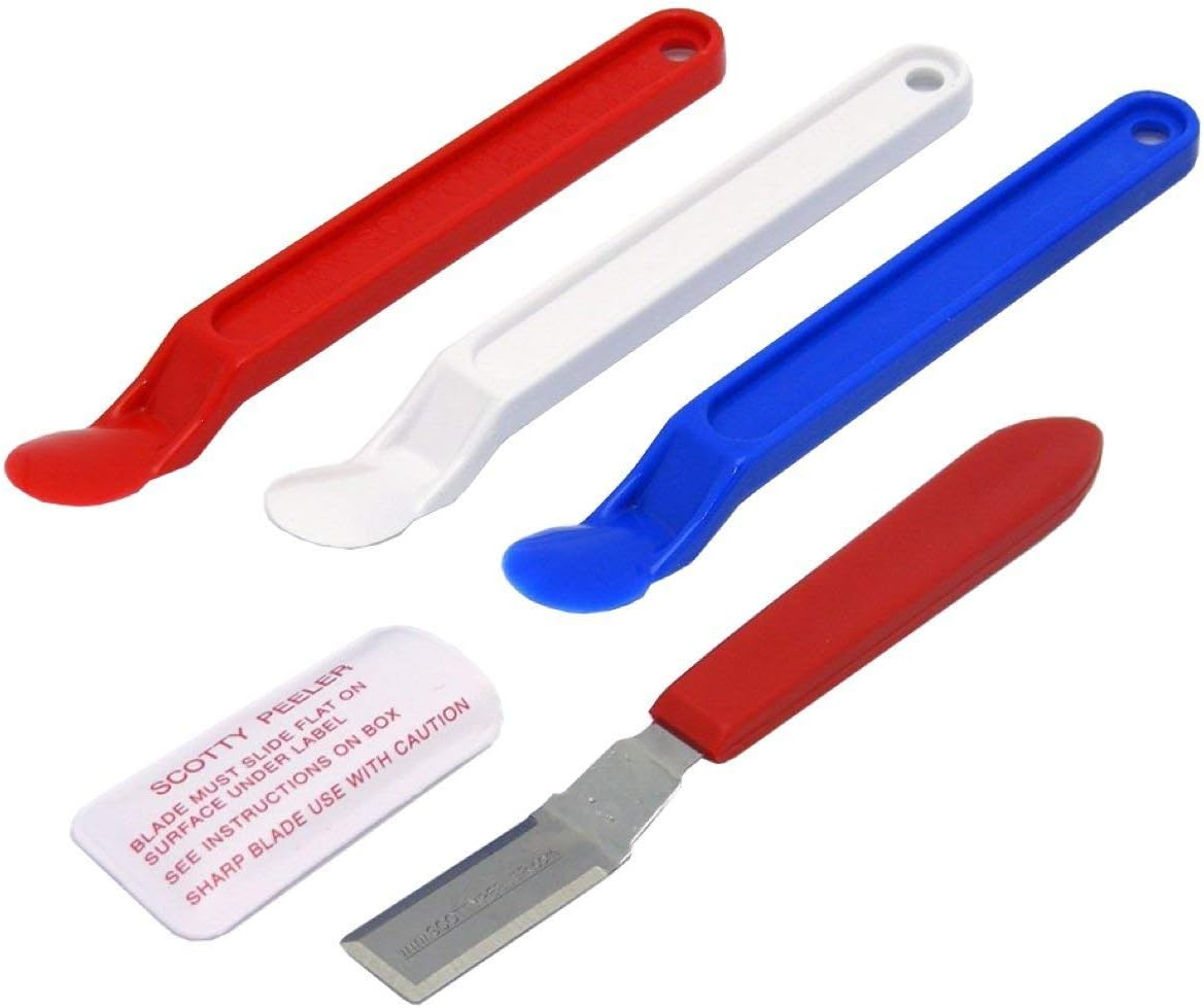 Scotty Peelers Label & Sticker Remover - 3 Plastic Red White Blue and 1 Metal Blade with Cover