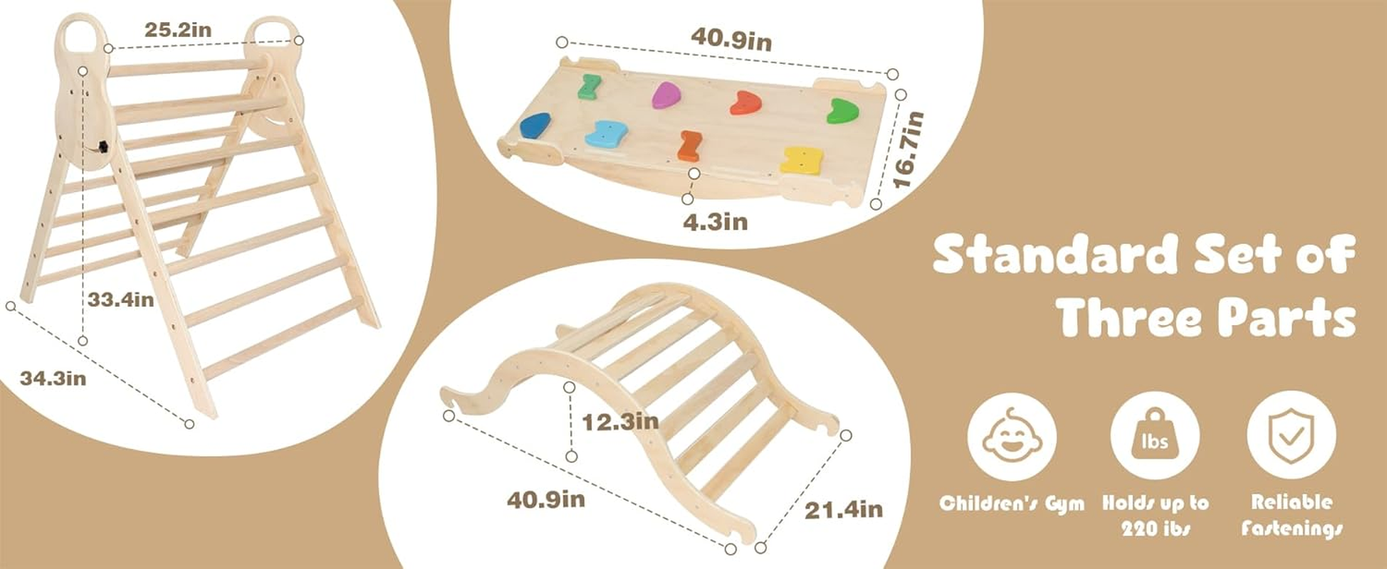 7 in 1 Pikler Triangle Set,Foldable Climbing Toys Wooden Montessori Climbing with Sliding Ramp&Arch Rocker for Toddlers,Climber Indoor Playground Set for Kids (Wooden Color) image number 5