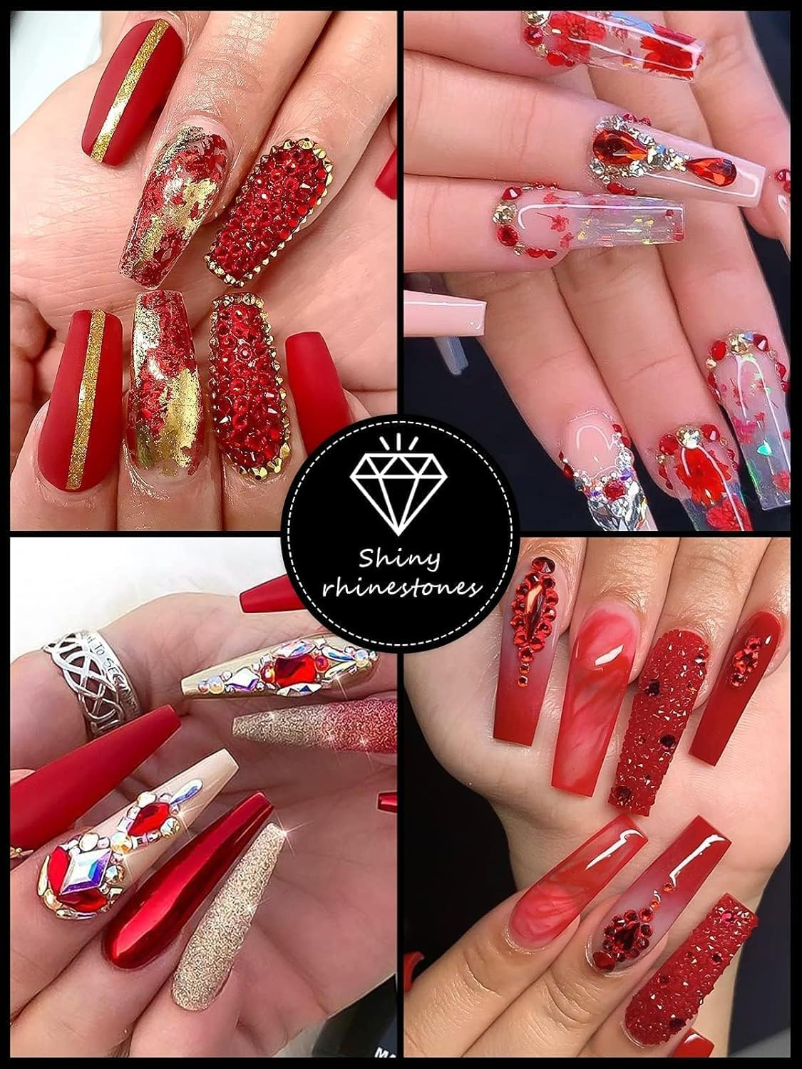 3100Pcs Red Rhinestones for Nails EBANKU Nail Art Rhinestones Kit Red Nail Crystal Rhinestones Mixed Shape with Rhinestone Picker Dotting Pen Tweezers for Christmas DIY Nail Art Craft - Red Rhinestones image number 5