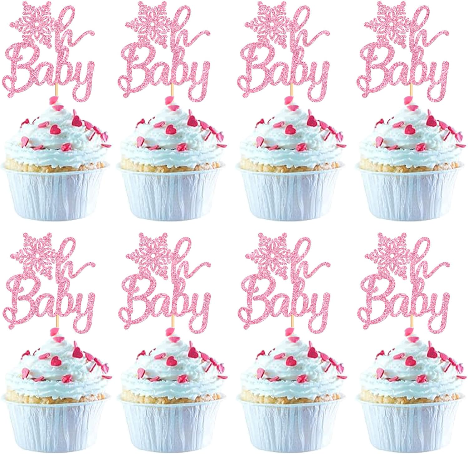 24 PCS Snowflake Cupcake Toppers Silver Glitter Winter Frozen Theme Cupcake Picks Baby Shower Kids Birthday Party Christmas Cake Decorations Supplies