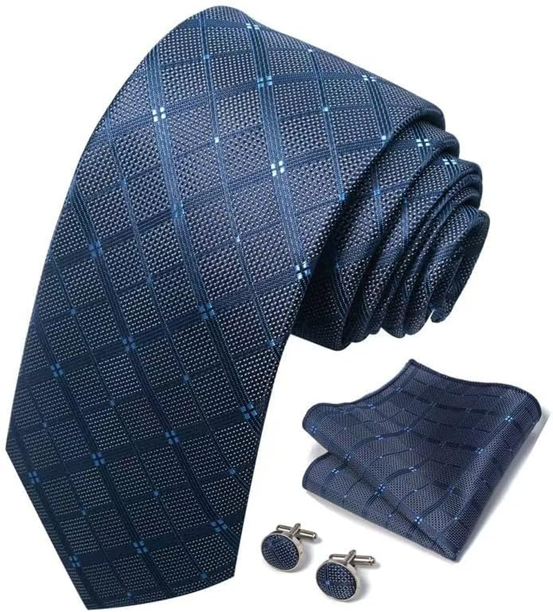 Tie and Pocket Square Men'S Woven Necktie Silk Handkerchief and Clip Sets Necktie