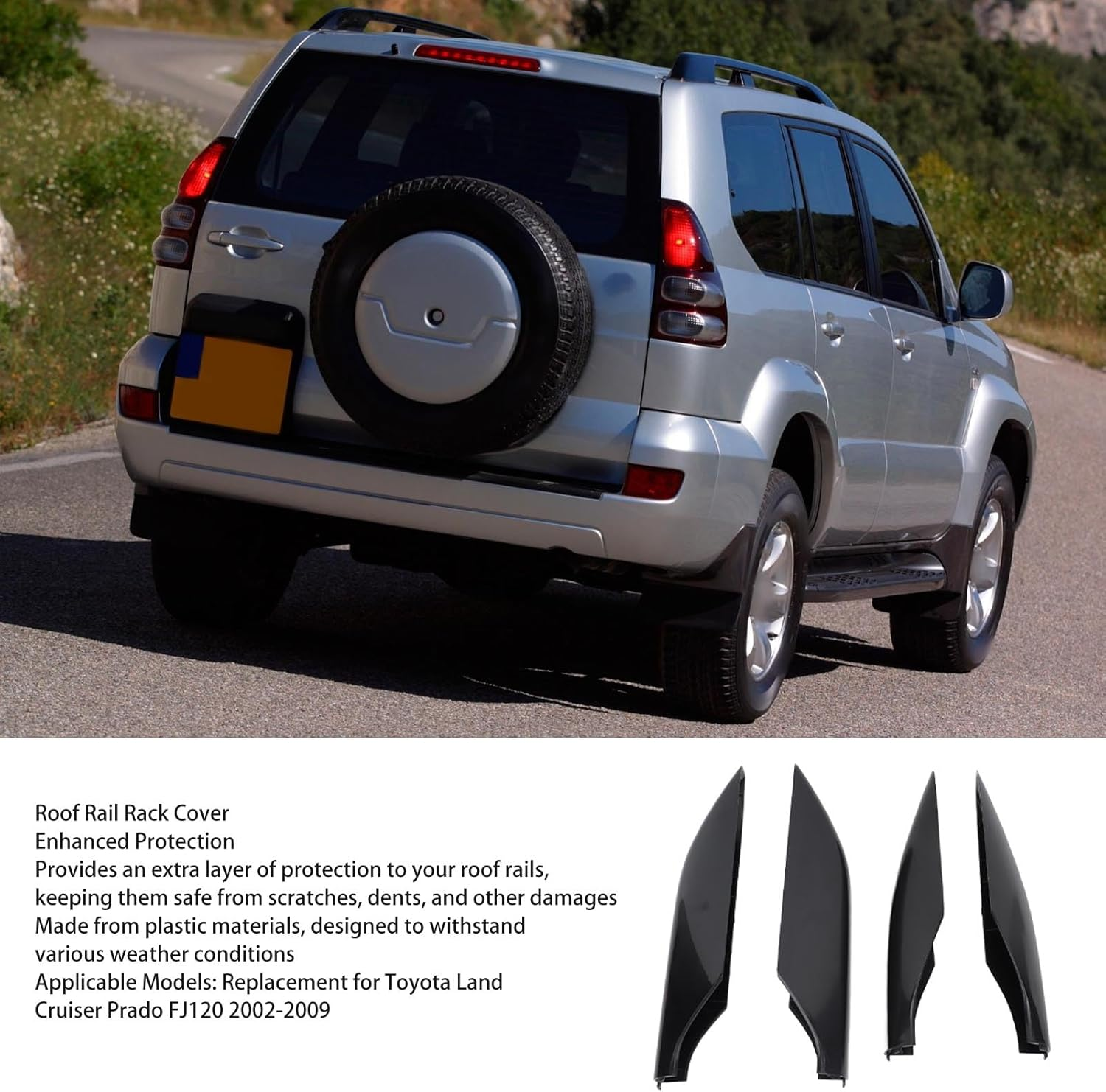 4PCS Roof Rack Rail Cover, Roof Rack Rail End Cover Shell Replacement for Land Cruiser Prado FJ120 2002 to 2009, Roof Cargo Rail Rack End Cap Cover Shell Trim (Glossy