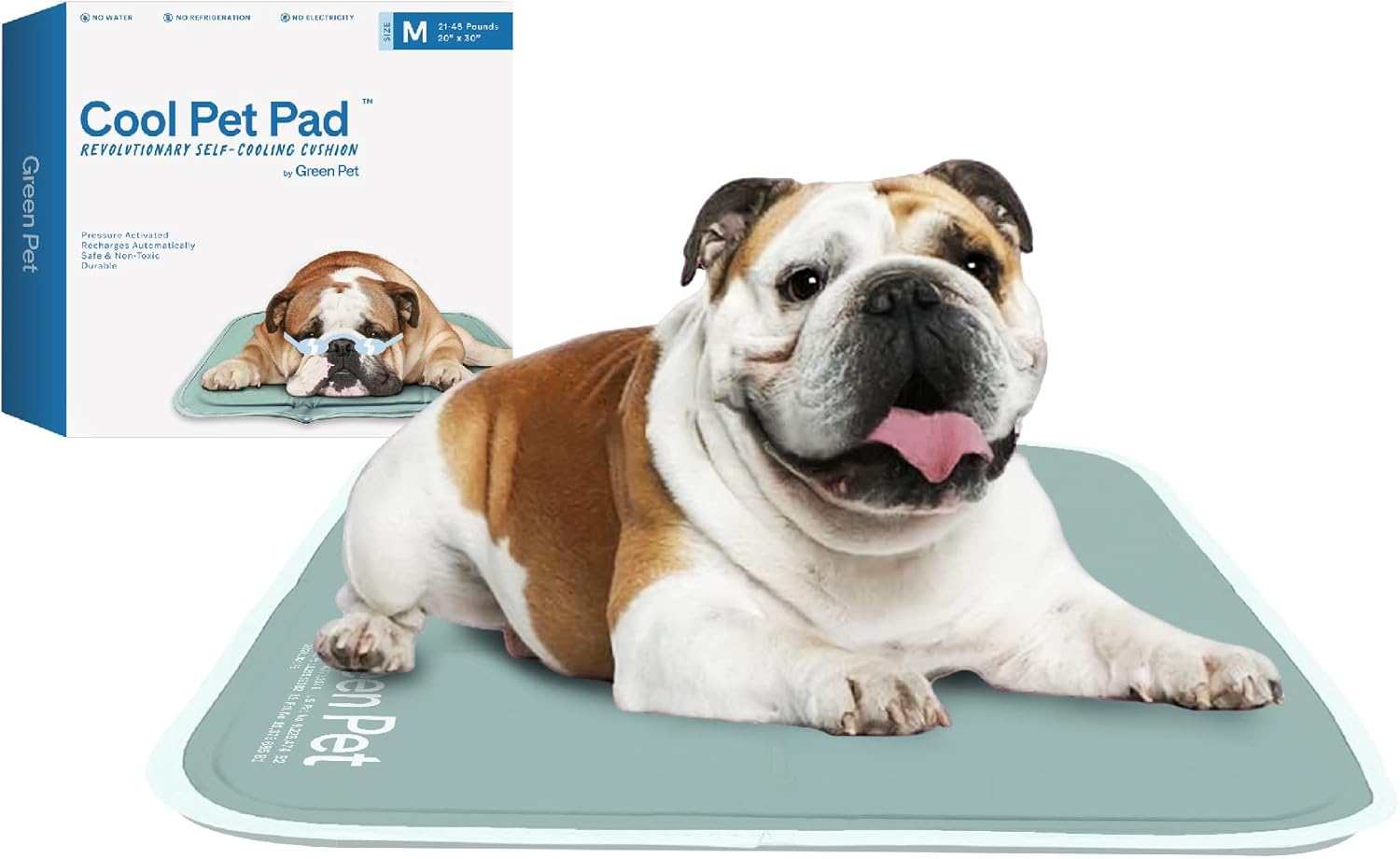 The Green Pet Shop Cool Pet Pad - Medium, Sage Grey - Self-Cooling, Pressure Activated Mat for Dogs & Cats from 21-45 Lbs - Non-Toxic Gel, No Water Needed