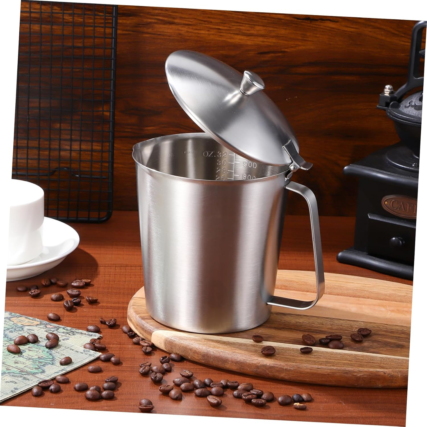 Luxshiny Frothing Pitcher with Scale Milk Cup Frother Jug Cup Glass Pitcher with Lid Milk Frother Cup Milk Frothing Jug Espresso Glass Measuring Cups for Liquids Milk Tea Coffee Pot image number 1