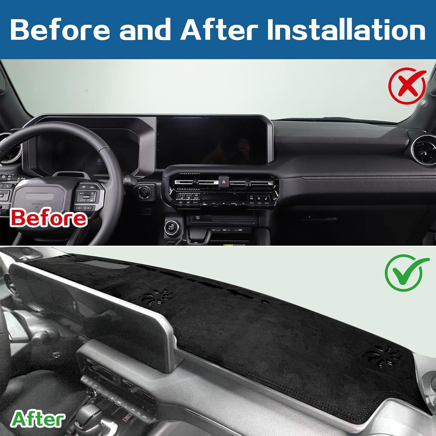 Dashboard Cover Dash Mat for Toyota Prado 250 Series with HUD 2025-2024 Non-Slip Suede Dashboard Pad Anti-Glare Sun Shade Protection Interior Accessories