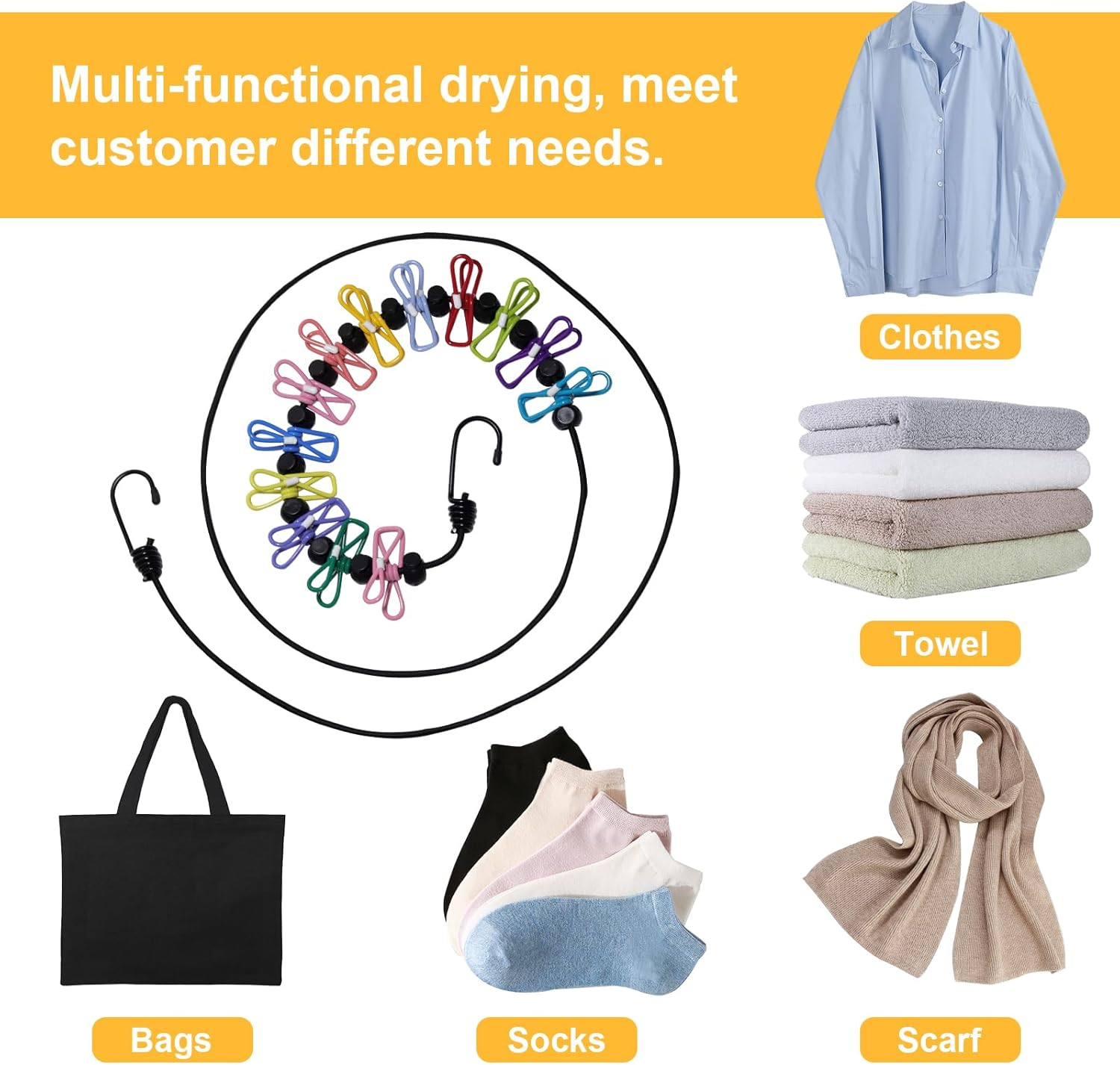 2 Pack Portable Clothesline Retractable Travel Clothesline with 12 Clothespins Outdoor Camping Accessories for Backyard, Vacation Hotel, Balcony Drying (Blue + Black)