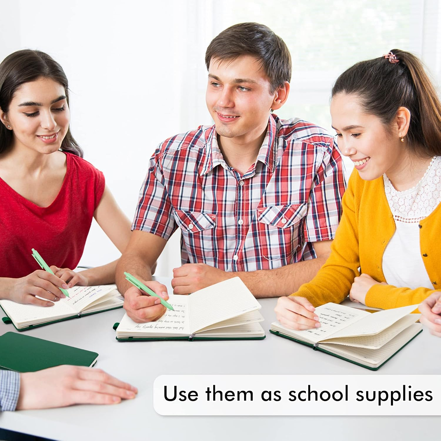 Feela 3 Pack Notebook Journals Bulk with 3 Black Pens, A5 Hardcover Notebooks Classic Ruled Lined Journal Set with Pen Holder for Work Business Journaling Note Taking, 120 GSM, 5.1&rdquo;X8.3&rdquo;, Dark Green image number 6