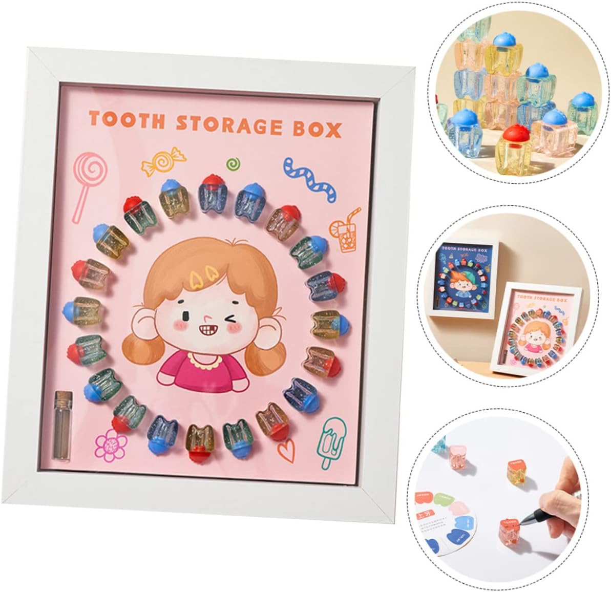 INOOMP Baby Tooth Saver Box and Keepsake Frame for Kids Crystal Deciduous Teeth Container White Frame Keepsake And image number 6