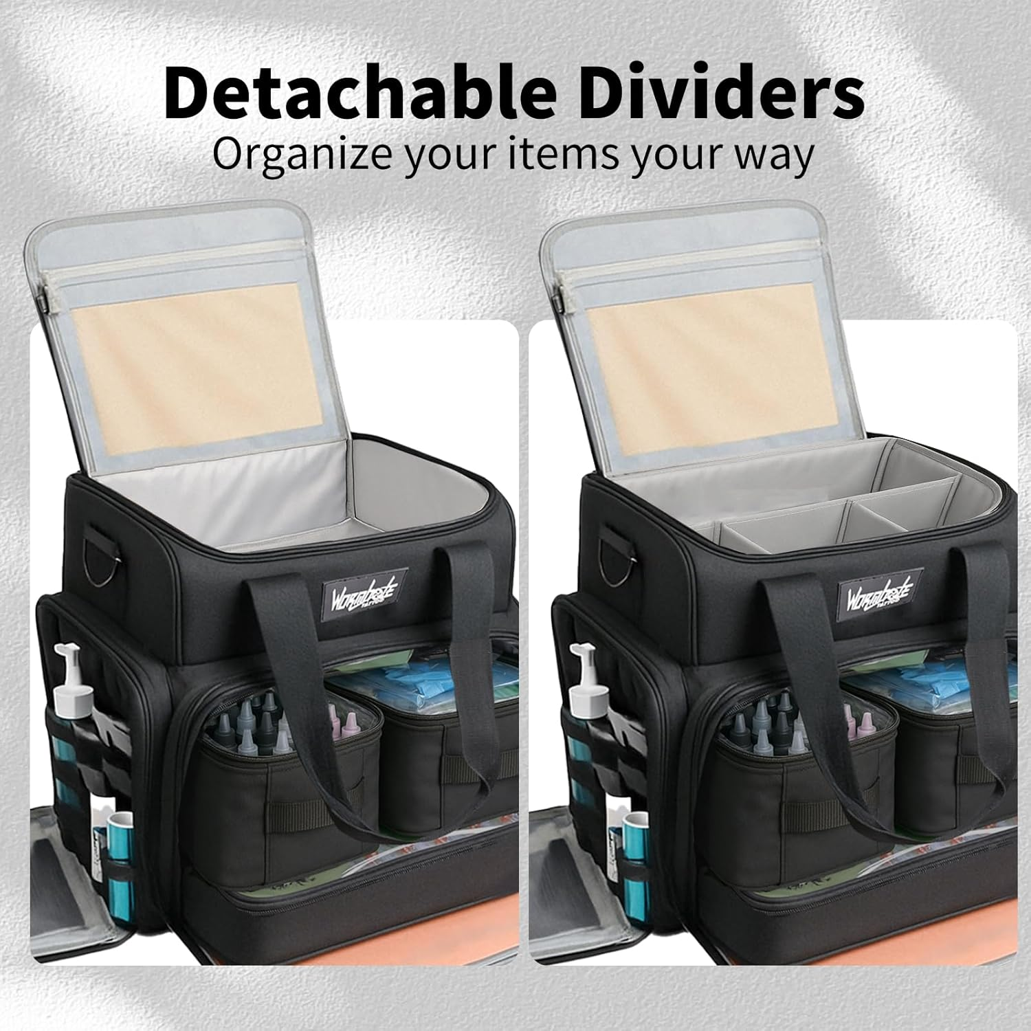 Wormhole Tattoo Case Tattoo Backpack with 3 Inner Removable Pouches 2 Layers Travel Bag for Tattoo Stencil Printer Tattoo Supplies Black 14.6" L X 9.5" W X 14.2" H image number 6